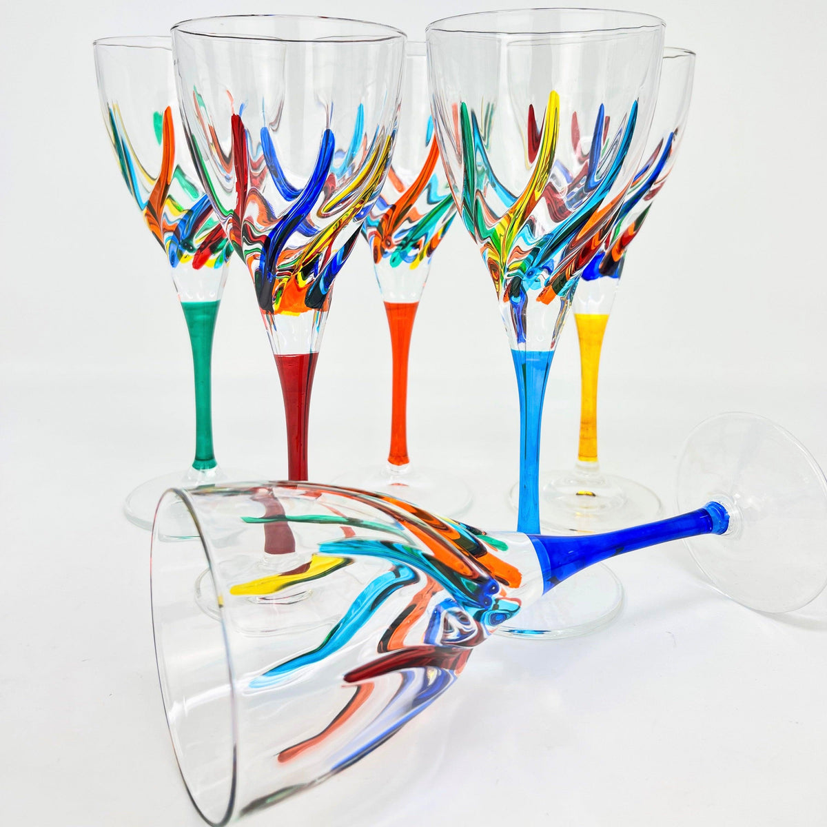 Trix Wine Glasses, Hand-Painted Italian Crystal at MyItalianDecor