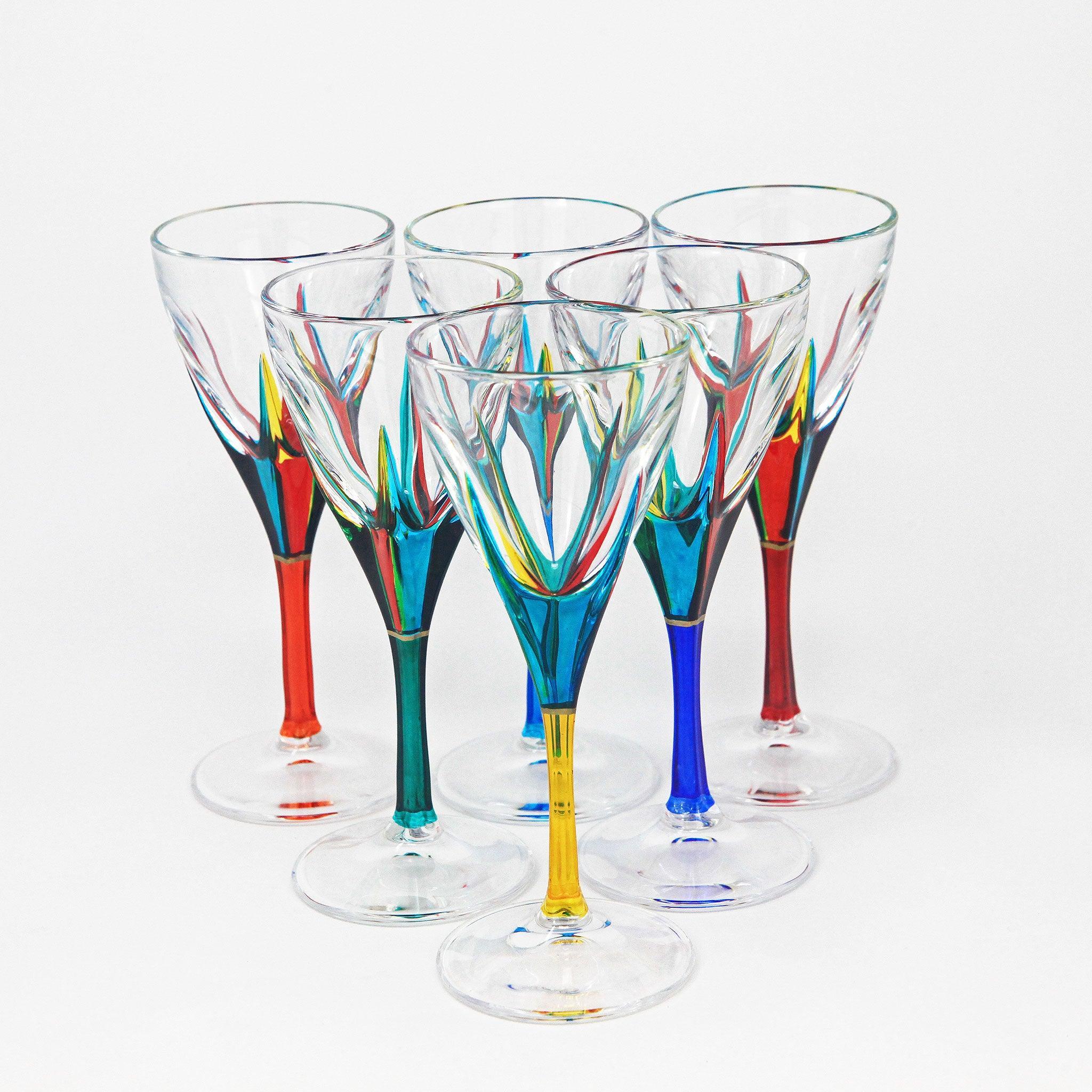 Fusion Wine Glasses, 8 oz Glasses, Hand-Painted Italian Crystal, Set o