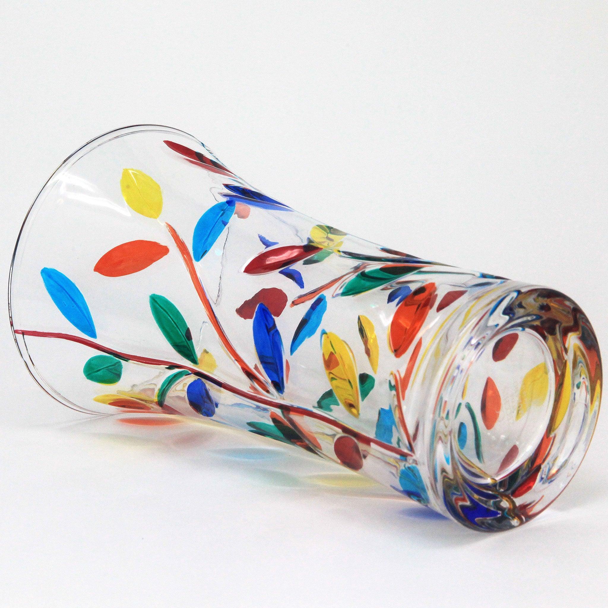 Small hand-painted Italian crystal Tree of Life vase by Flowervine, 8.5 inches tall, elegant decorative vase for flowers.