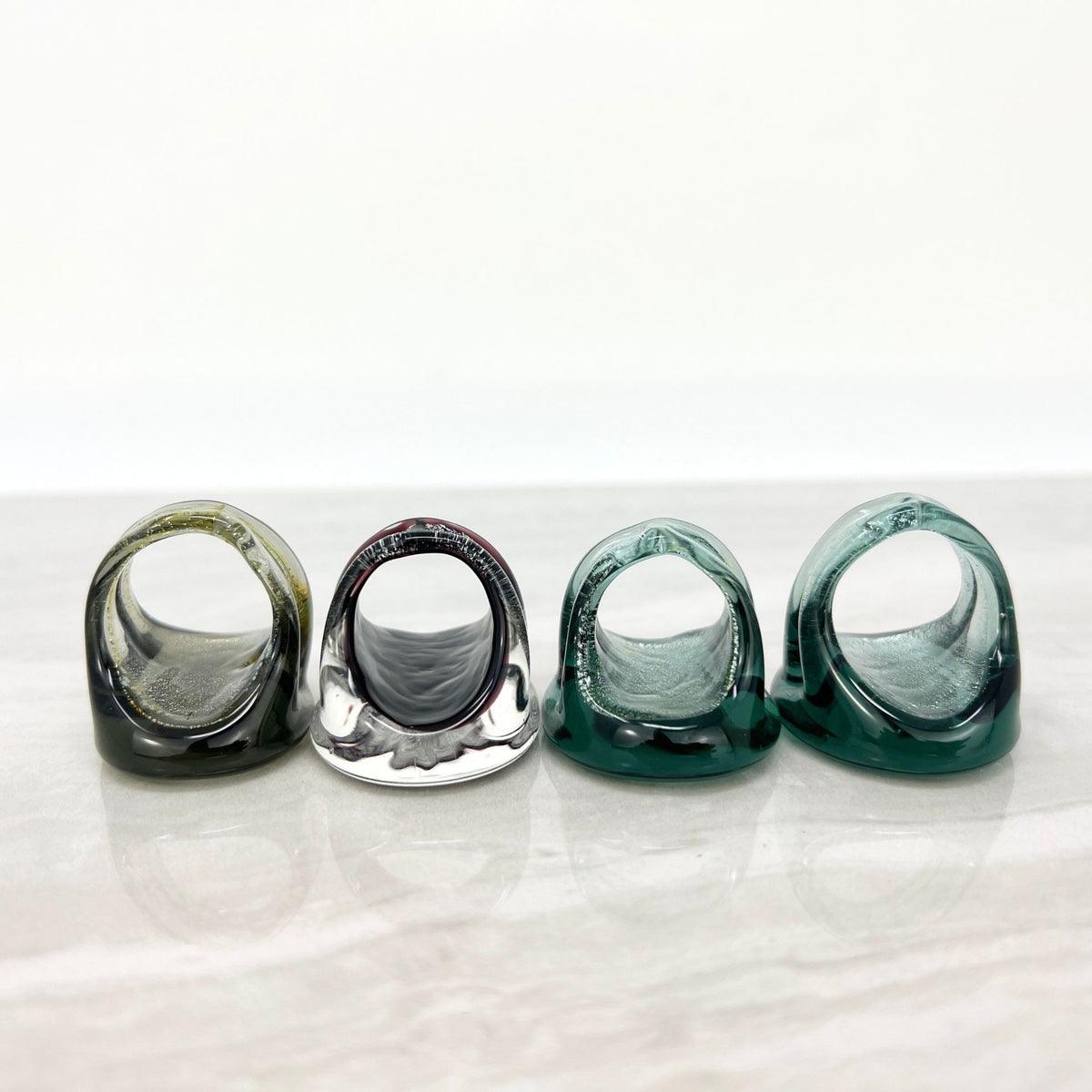 Murano Glass Rings, Oval Shape Giant Sized Metallic - My Italian Decor