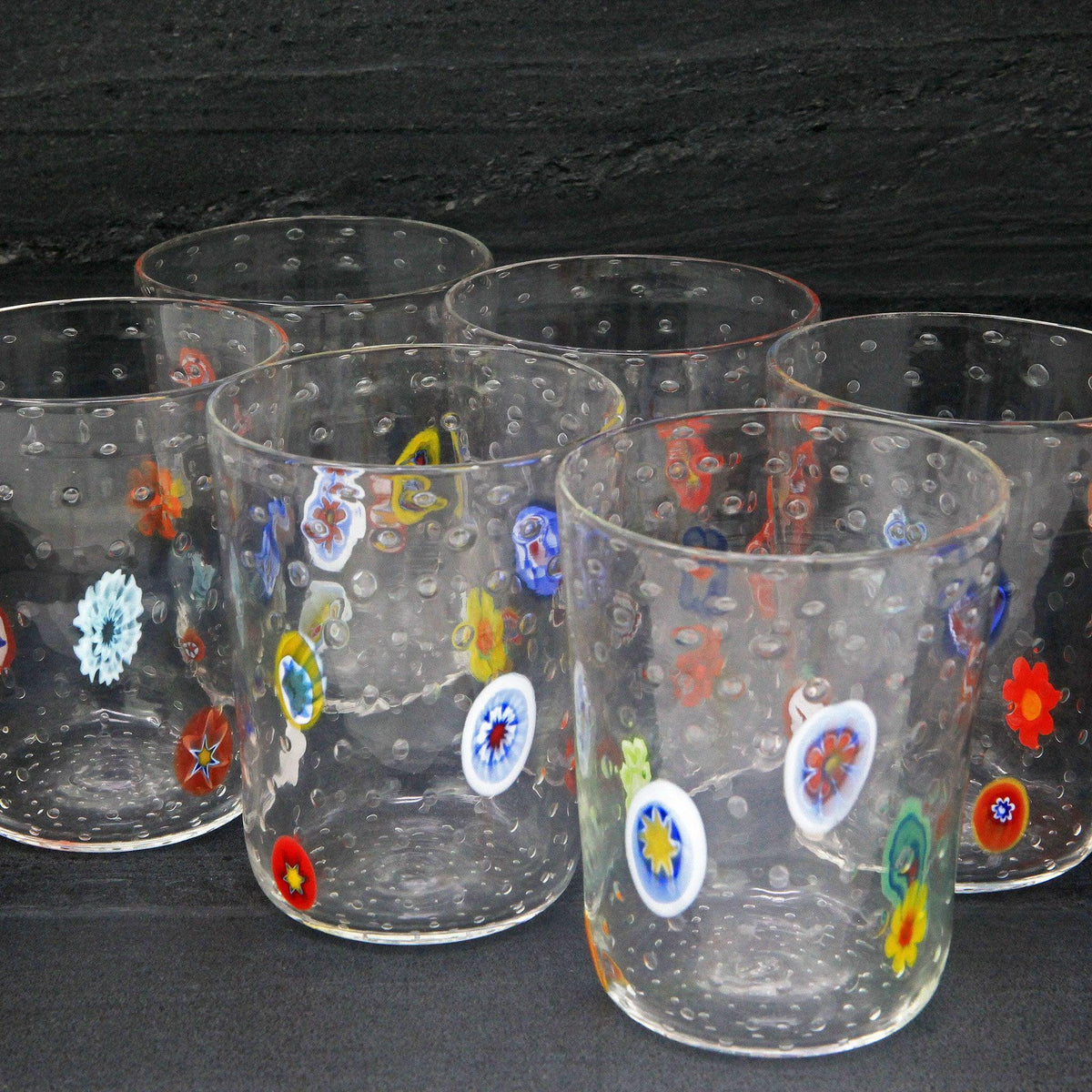 Gioia Murano Glasses with millefiori mosaics, Short Glasses, Set of 2 - MyItalianDecor