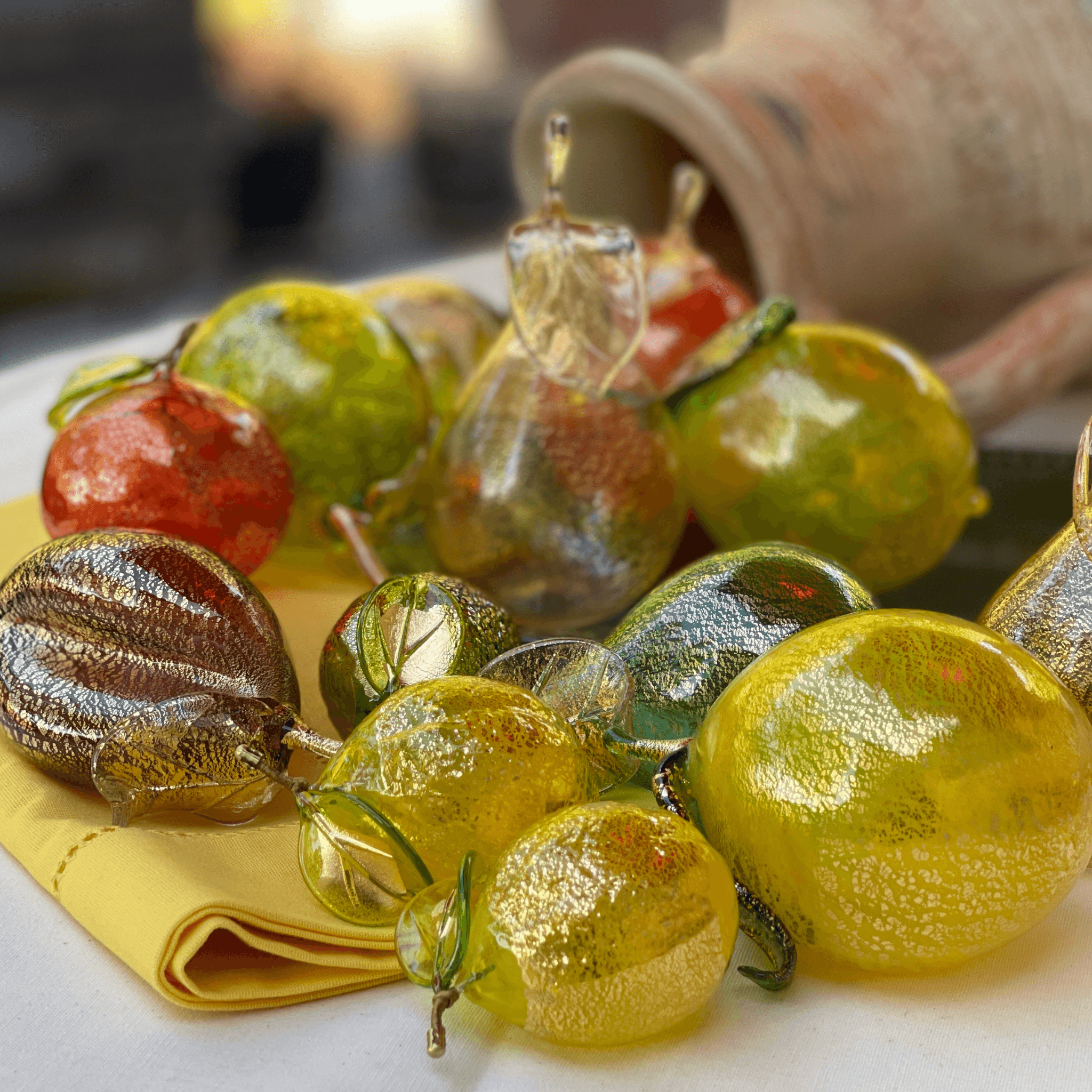 Life-size Murano glass limes, blown glass artificial fruit in assorted sizes, handcrafted by MyItalianDecor, made in Italy