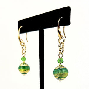 Green & Turquoise Murano Glass Earrings, Glass Beads Created in Venice,  Italy