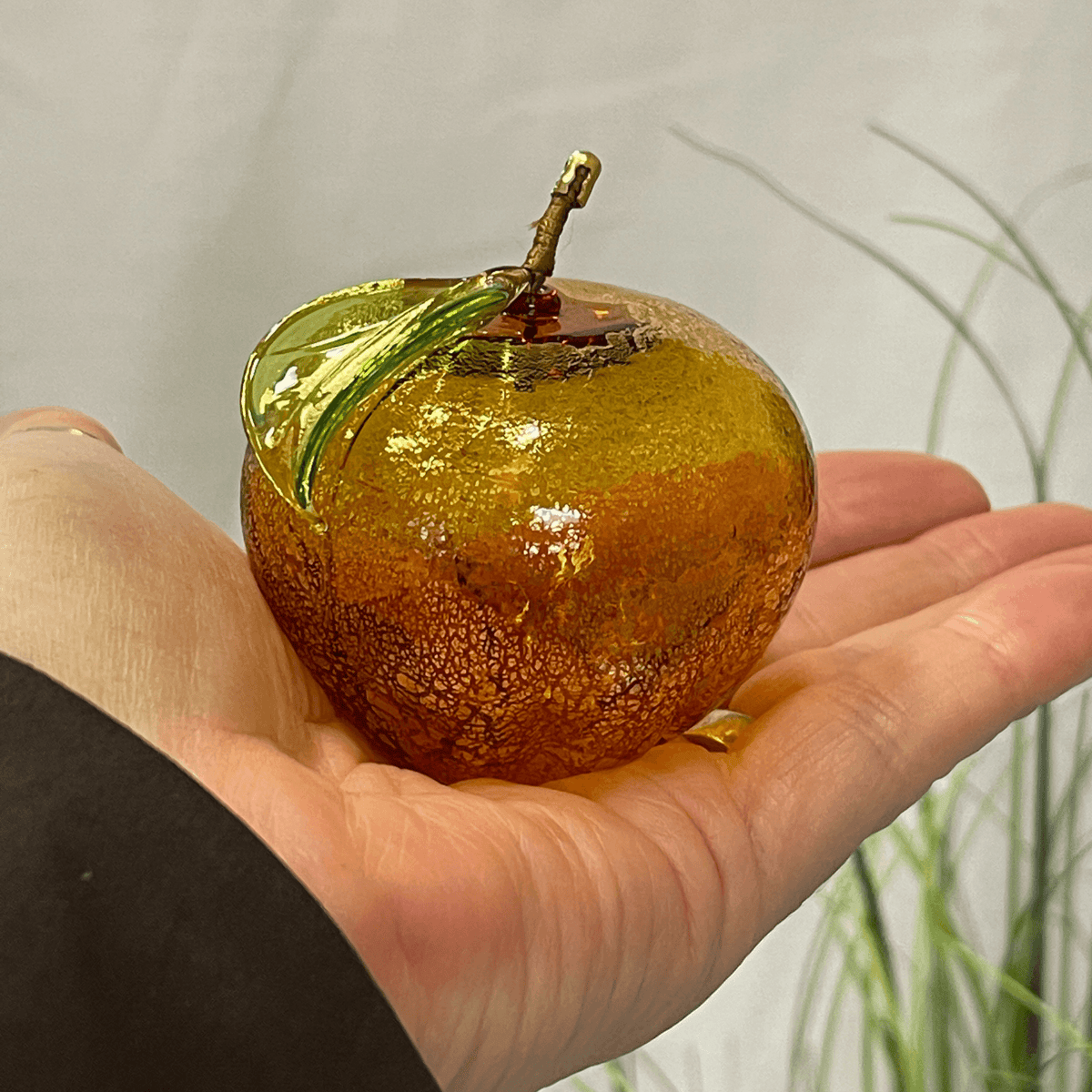 Murano Blown Glass Apple, Amber with Gold Foil, Hand Blown in Italy at MyItalianDecor