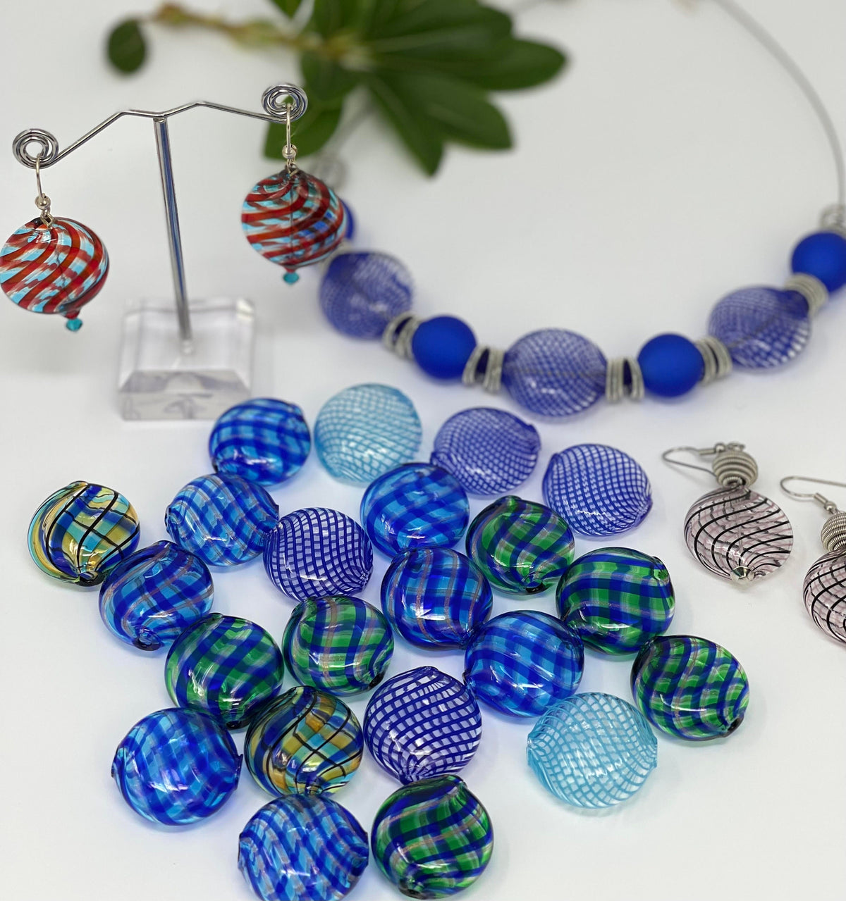 Murano Glass Blown Filigrana Penny Beads, Jewelry Making, Made in Italy - My Italian Decor
