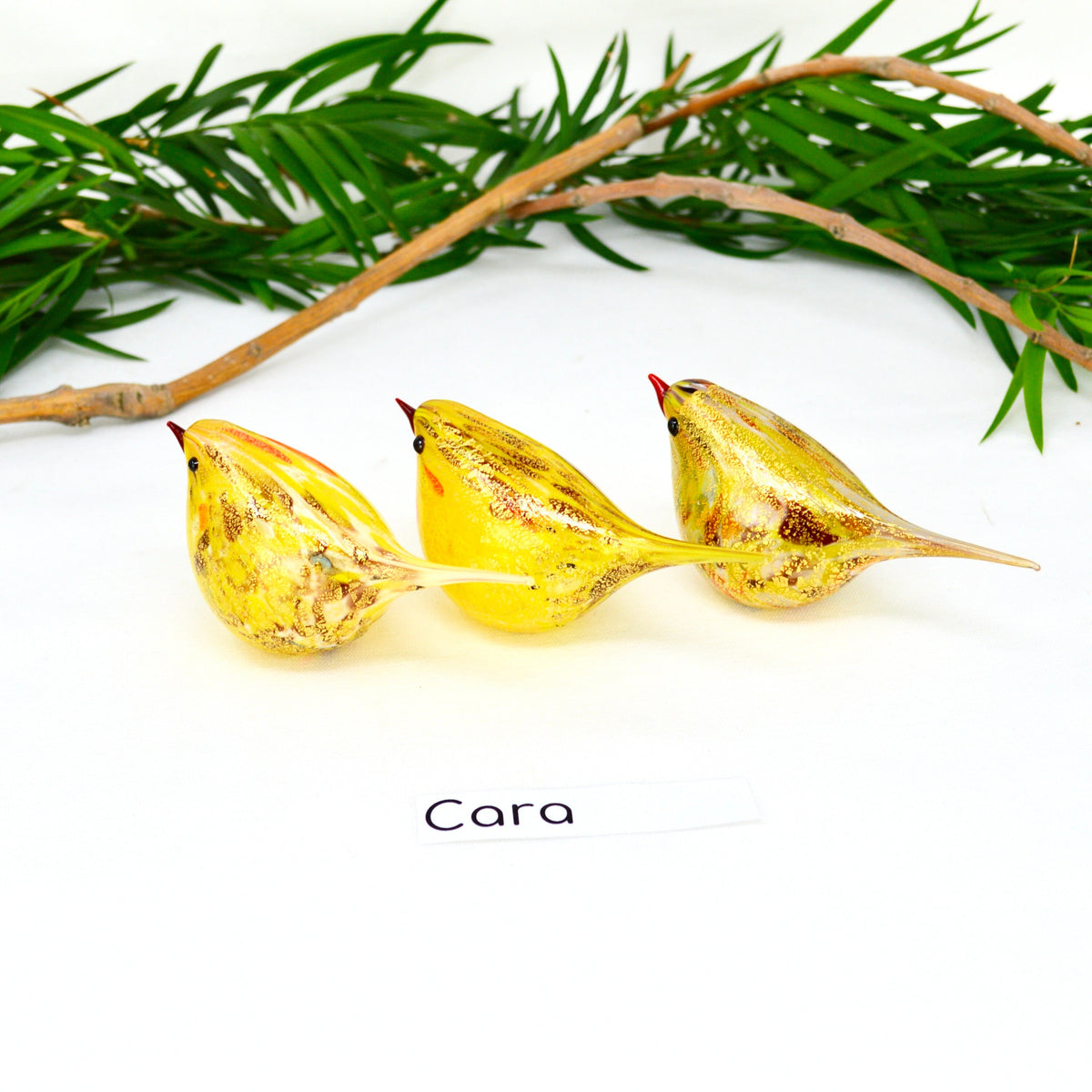 Murano Glass Handblown Italian Chirpie Bird - Cara, Yellow/Ivory, 24 karat gold foil, Gift Idea - My Italian Decor