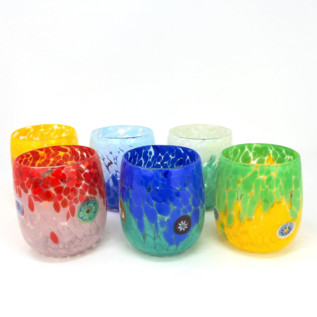Set of 6 Toscana Stemless Wine Glasses, Multi-color tumblers, Made in Italy at MyItalianDecor