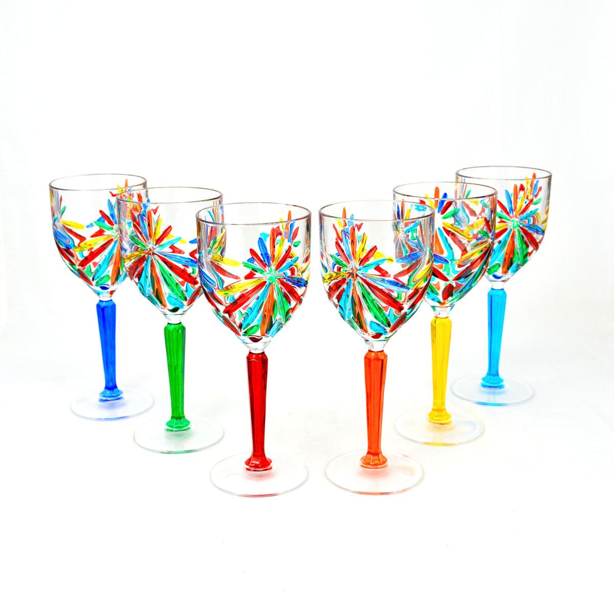 Starburst Wine Glasses, Hand-Painted Italian Crystal - My Italian Decor