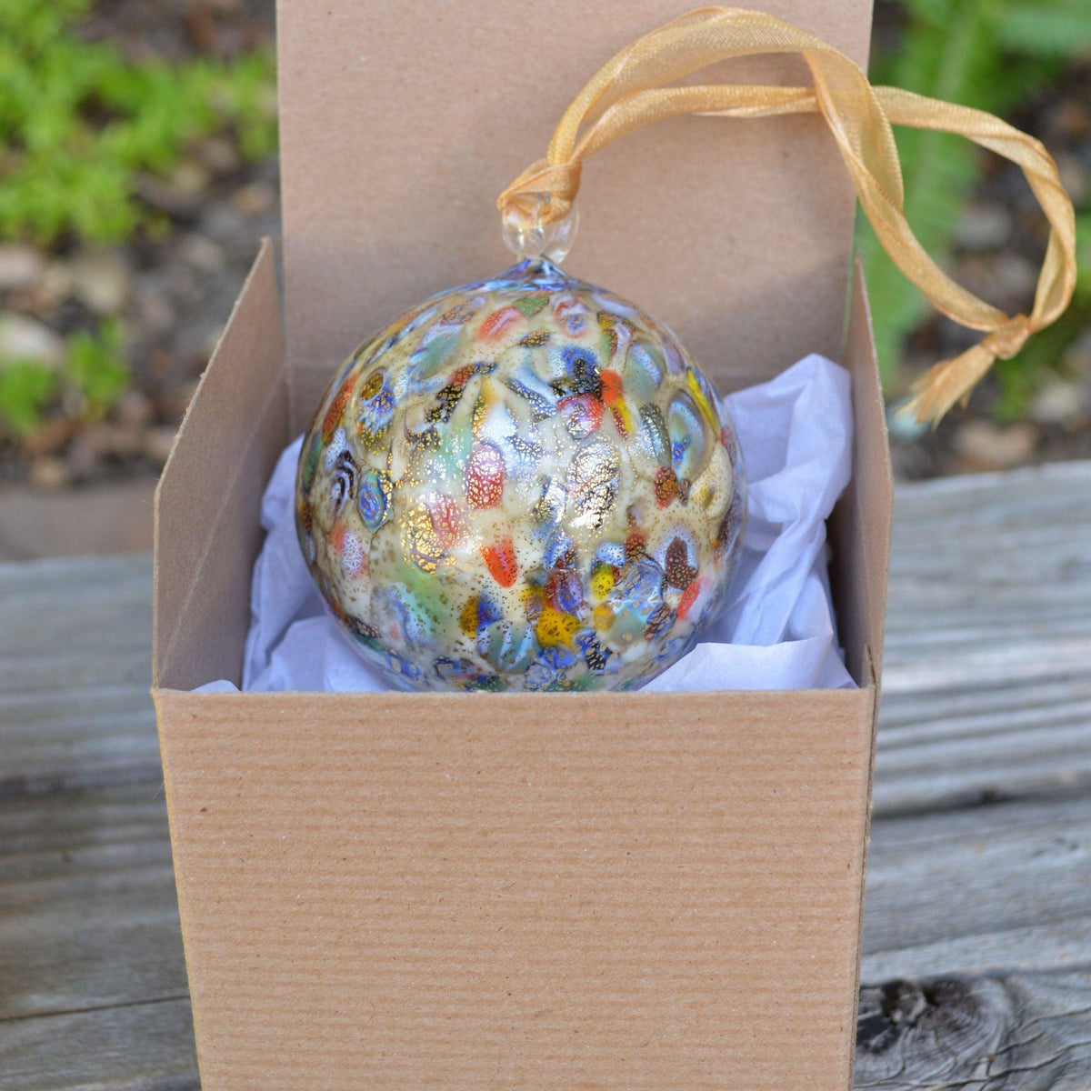 Murano Blown Glass Holiday Ornament with Spotted Macchia Accents, Made in Murano, Italy at MyItalianDecor