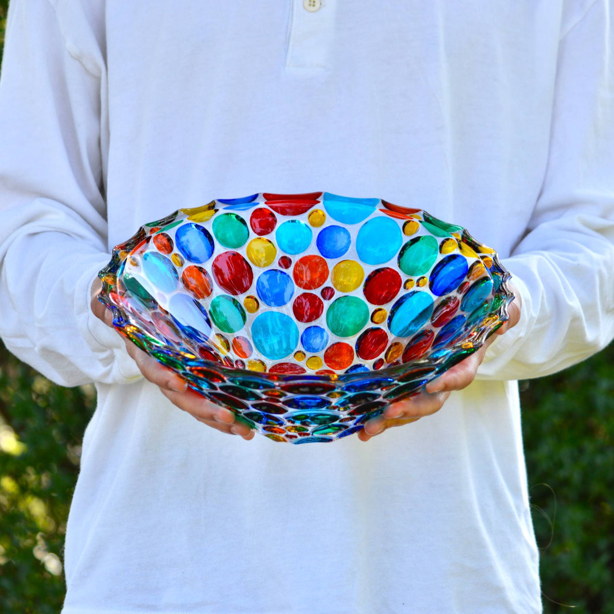 Lisboa Decorative Deep Round Glass Bowl, Hand-Painted, Made In Italy - My Italian Decor
