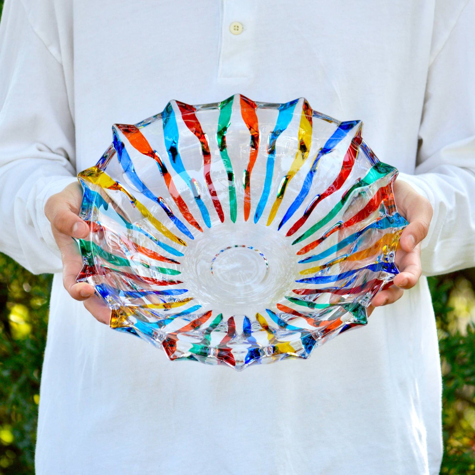 Lyrical Decorative Large Glass Bowl, Round, Hand Painted, Made In Italy - My Italian Decor