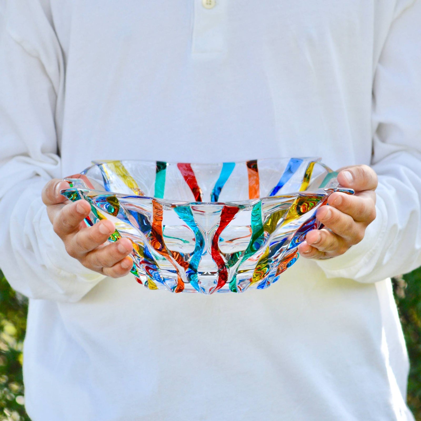 Lyrical Decorative Large Glass Bowl, Square, Hand Painted, Made In Italy - My Italian Decor