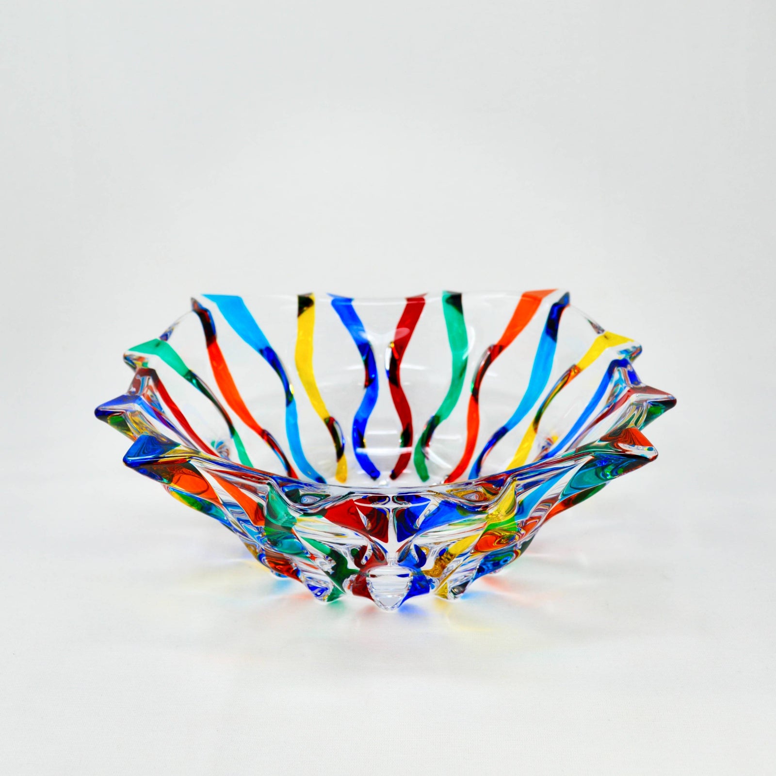 Hand holding a large 11-inch Lyrical Square Crystal Bowl by DZ, hand-painted decorative bowl made in Italy.