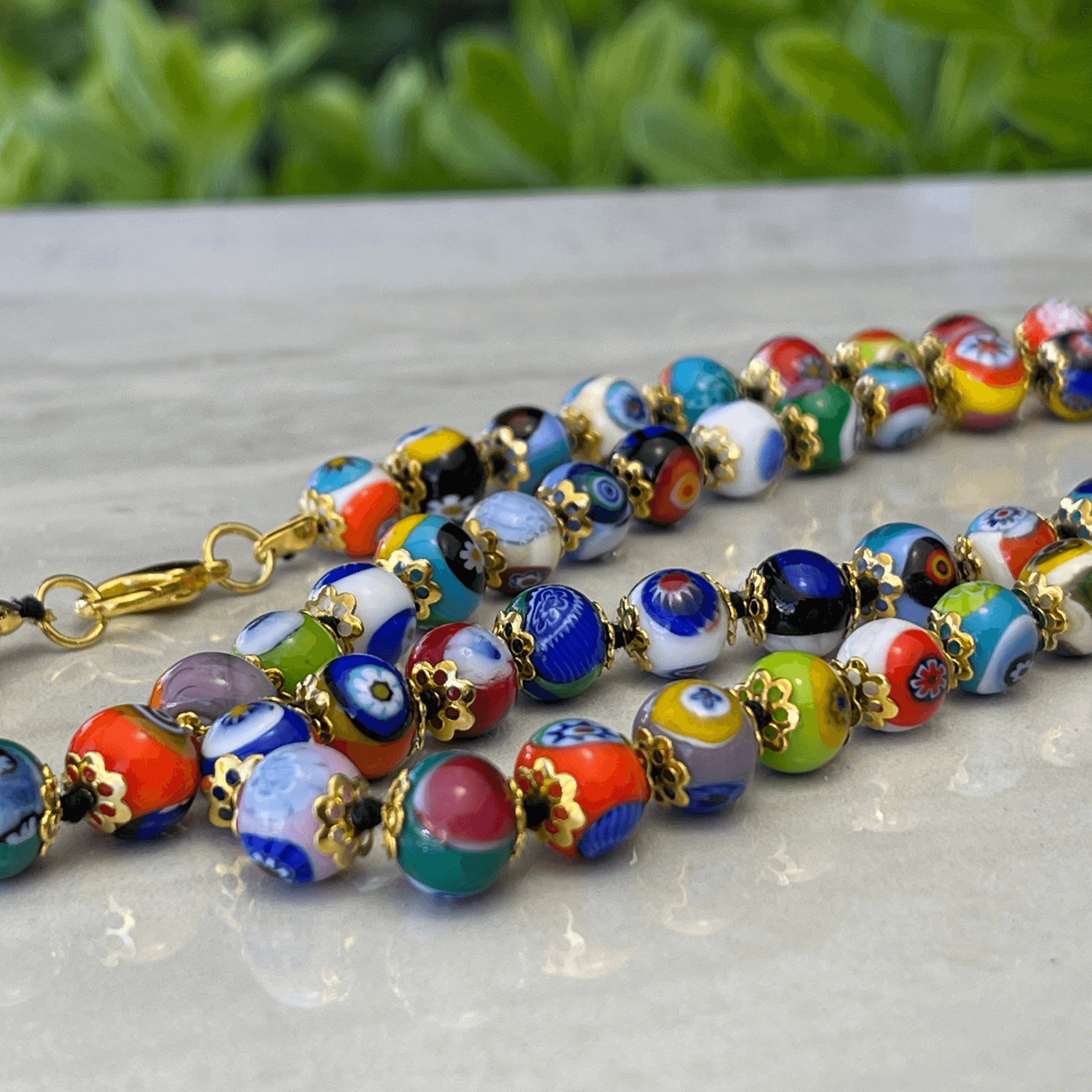 Multicolor Glass and Crystal Beaded Necklace from Guatemala