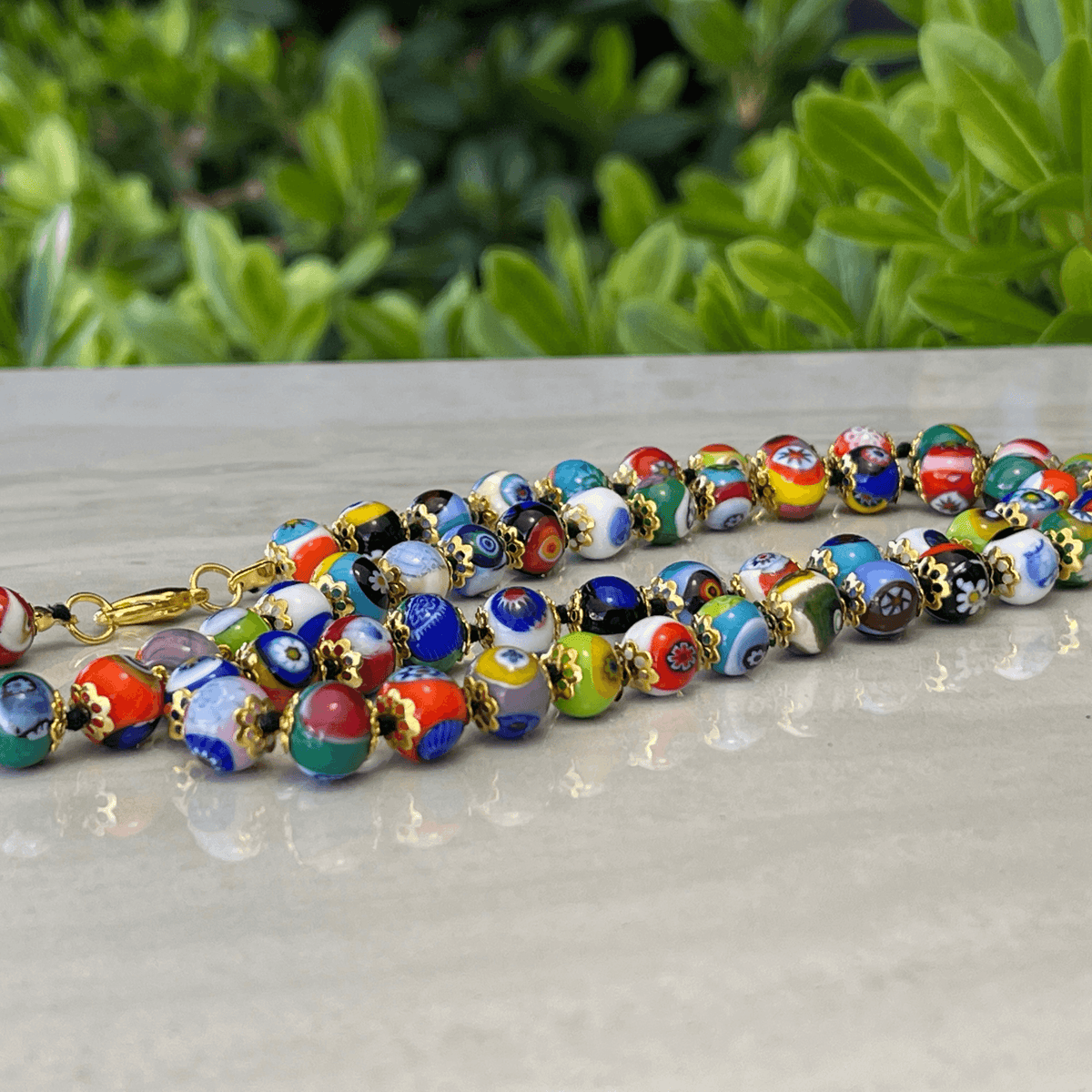 Petite Murano Glass Millefiori Bead Necklace-Hand Made in Italy at MyItalianDecor