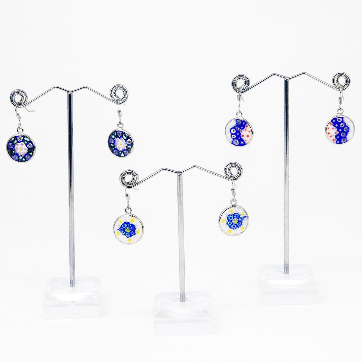 Millefiori Glass Disc Earrings, 1/2&quot;, Made in Murano, Italy - MyItalianDecor
