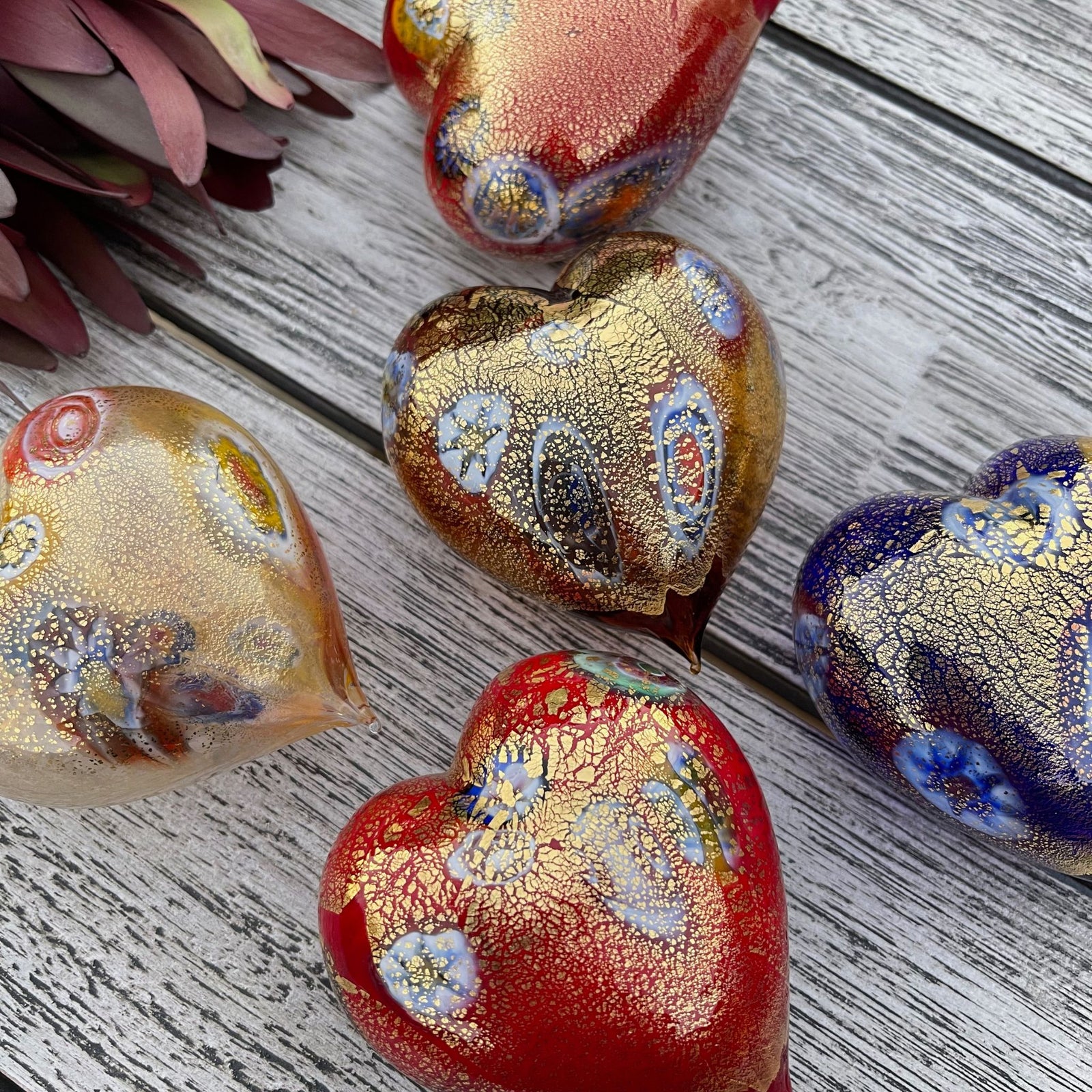 Murano Glass Hearts Tagged Millefiori