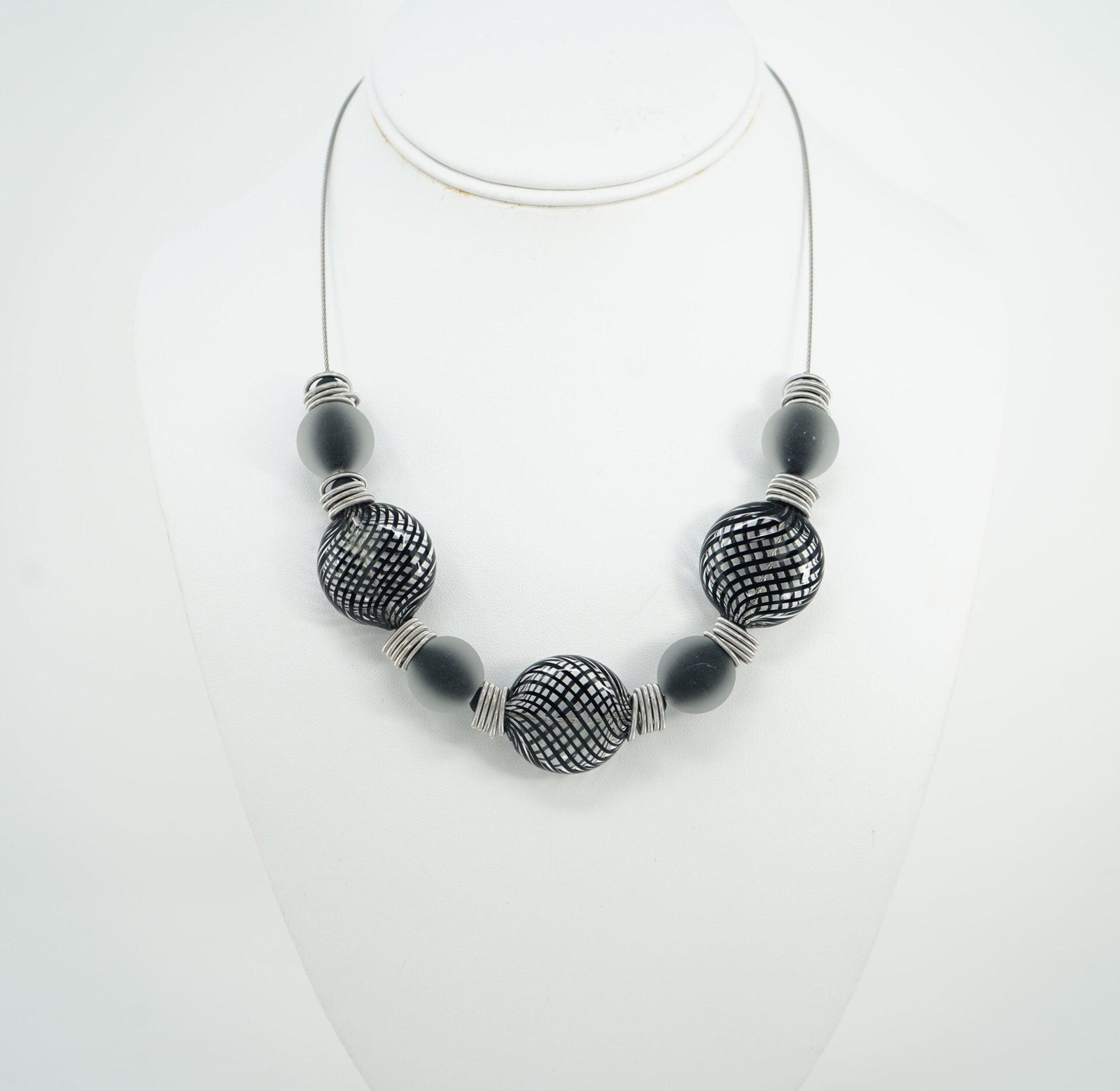 Authentic Murano Glass Beaded Necklace with round and disc-shaped beads in assorted colors, featuring the Monica3 design by MyItalianDecor.