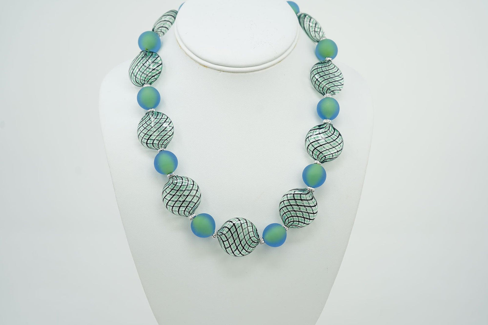 Authentic Murano Glass Beaded Necklace, Monica9, Round and Disc Shaped Beads - MyItalianDecor