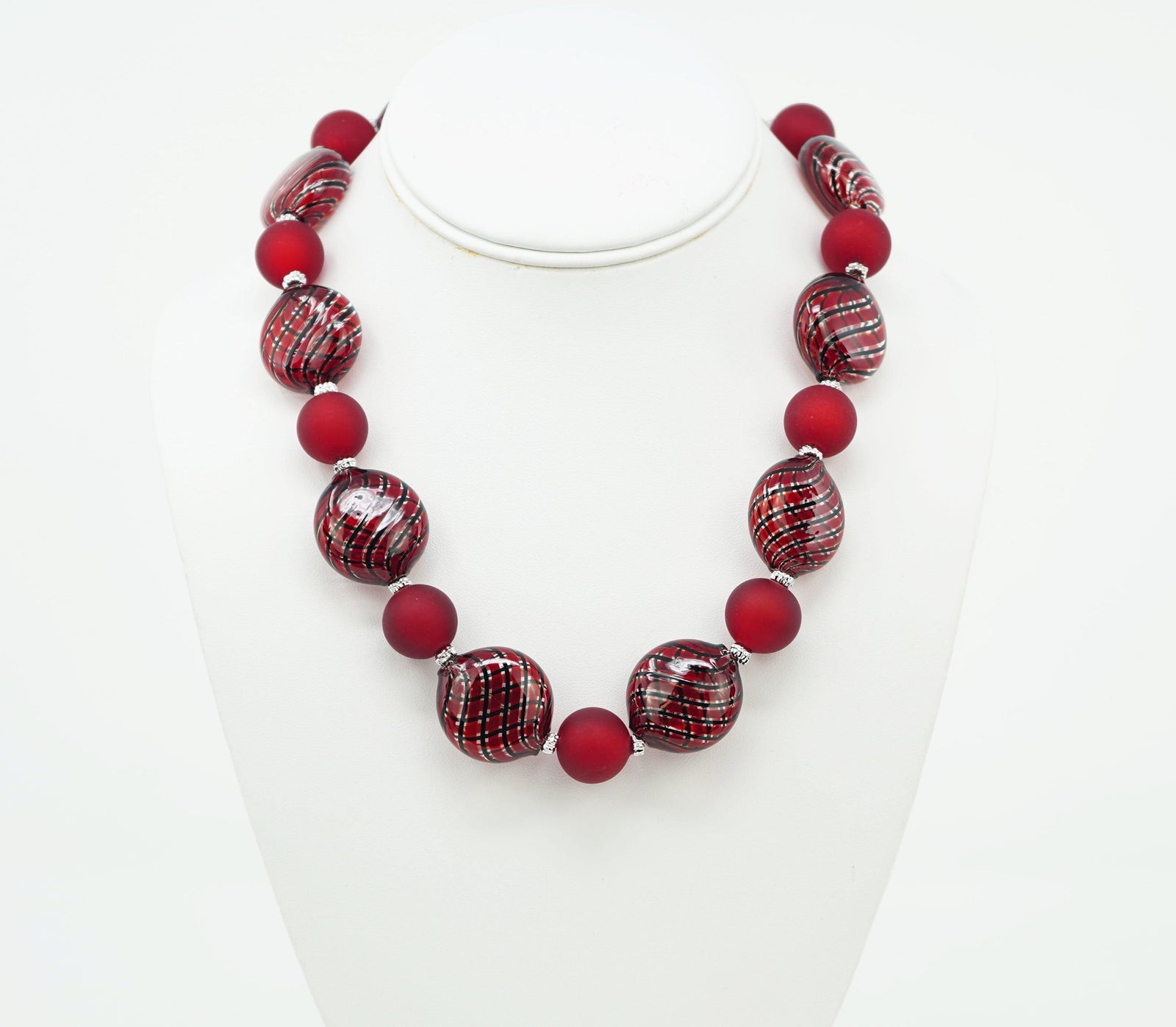 Authentic Murano Glass Beaded Necklace, Monica9, Round and Disc Shaped Beads - MyItalianDecor