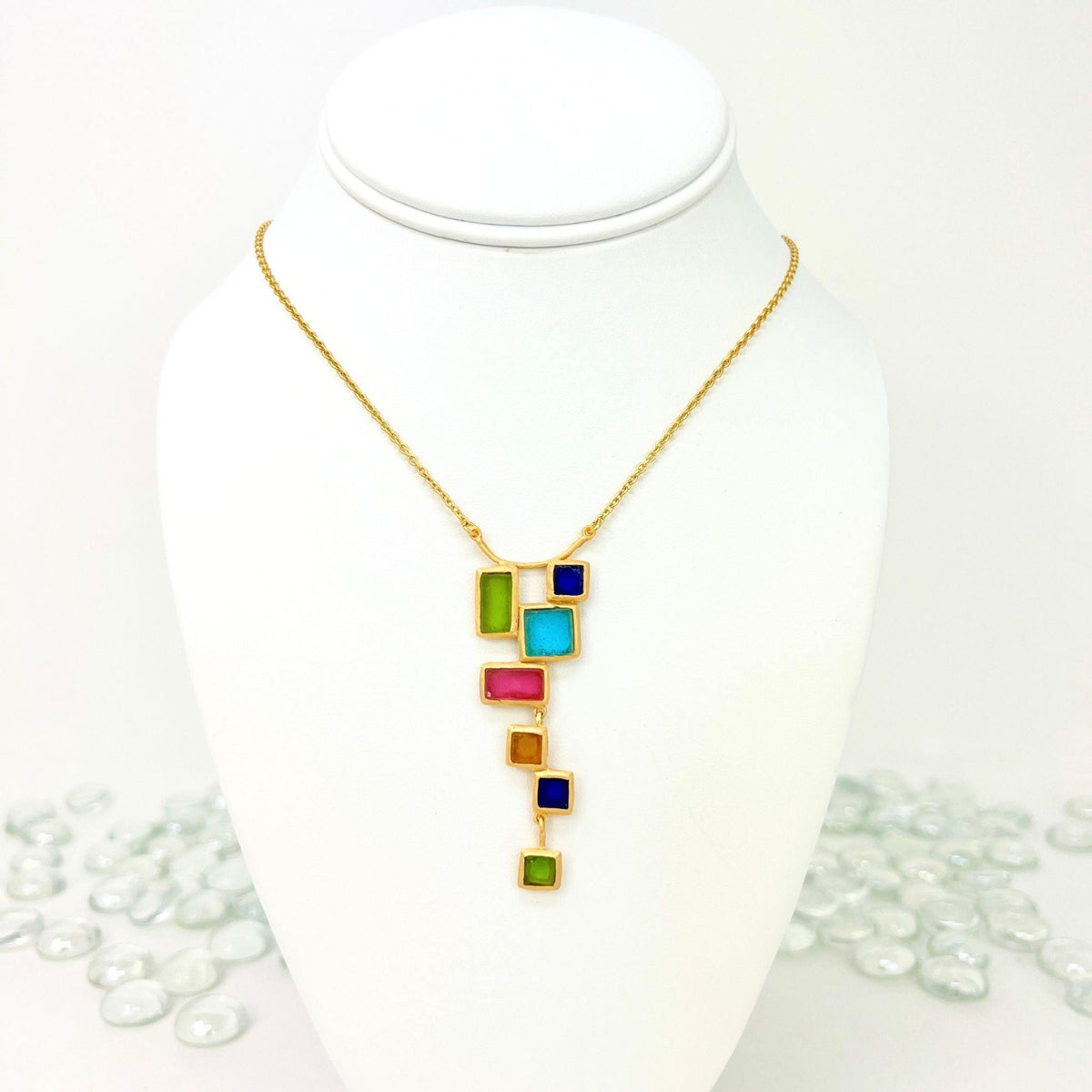 Mosaic Glass Long Pendant Necklace at MyItalianDecor