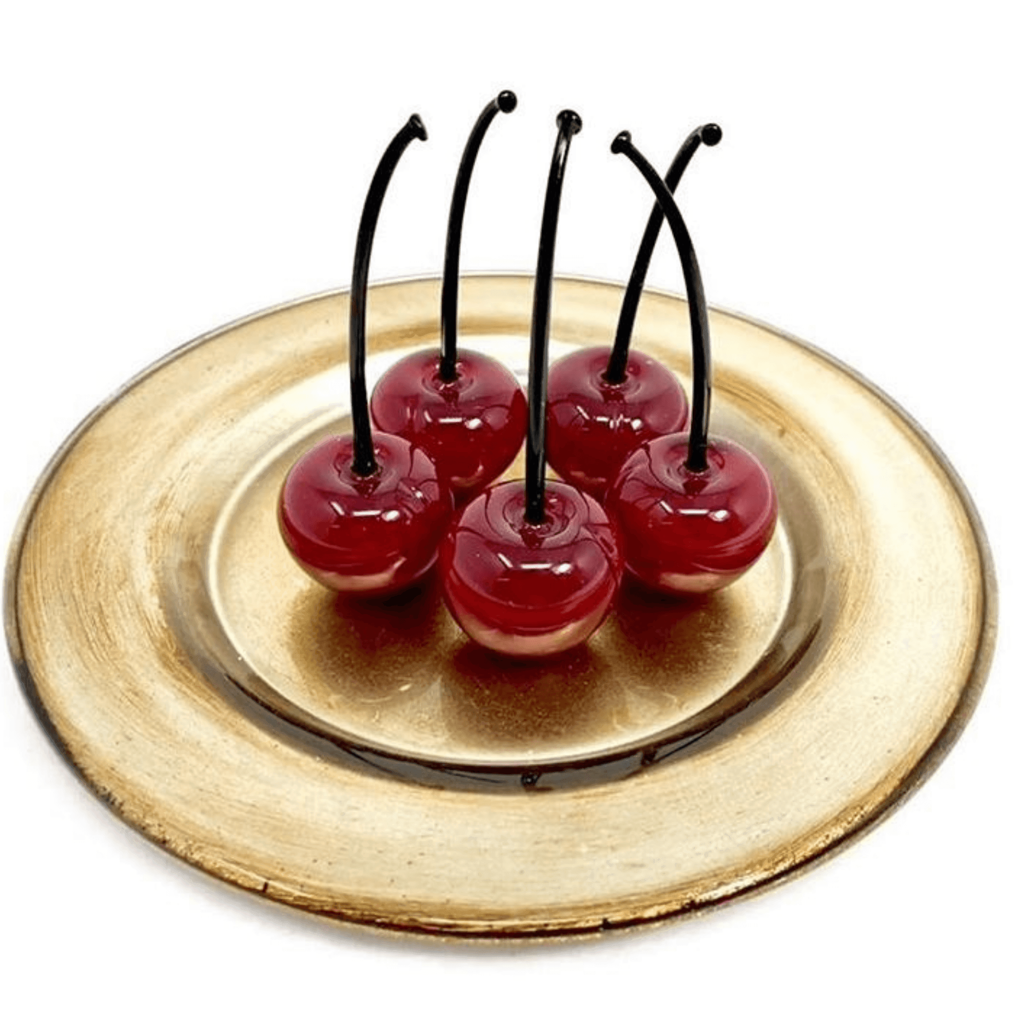 Lifelike Murano glass cherries from Italy displayed on a plate, set of 3 or 5, realistic artificial floral decor by MyItalianDecor.