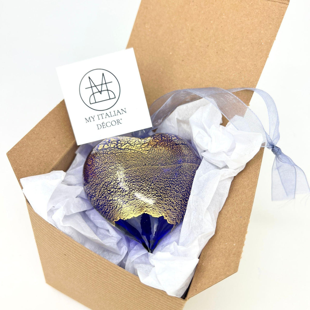 Murano Glass Blown Heart Hanging Ornaments, Large, 24 karat gold foil finish at MyItalianDecor