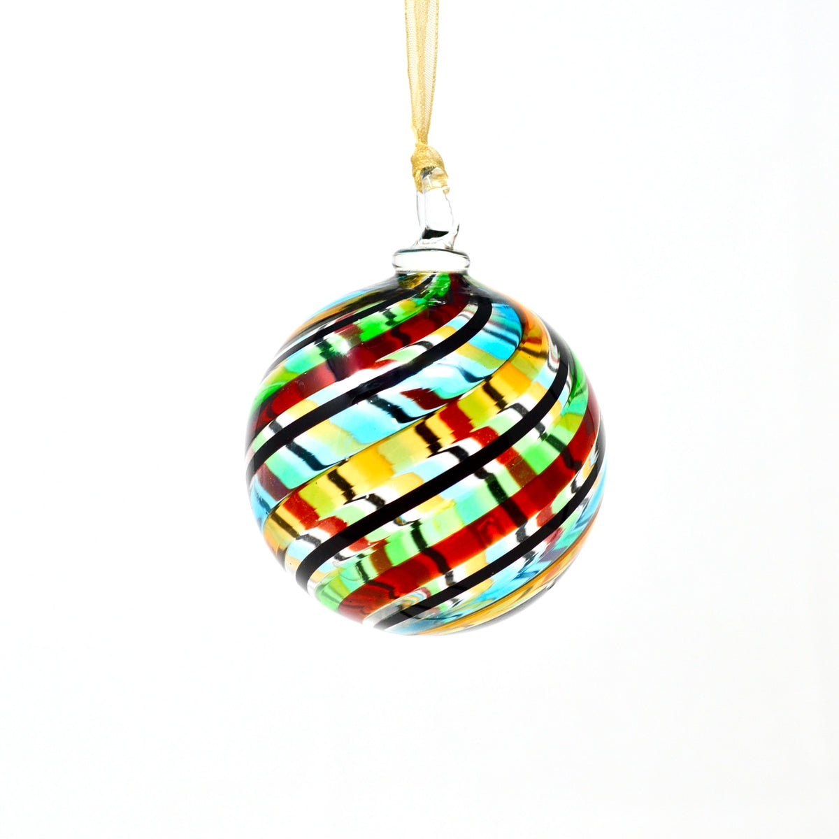 Murano Glass Christmas Ornament, Medium, Round Filigrana, Made in Murano, Italy - My Italian Decor