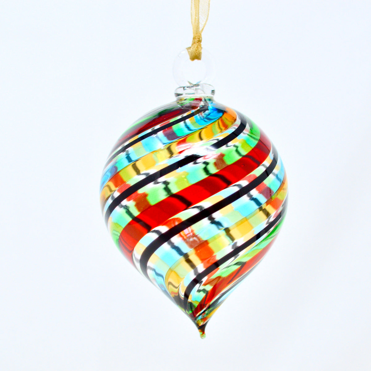 Murano Glass Christmas Ornament, Medium, Teadrop Filigrana, Made in Murano, Italy - My Italian Decor