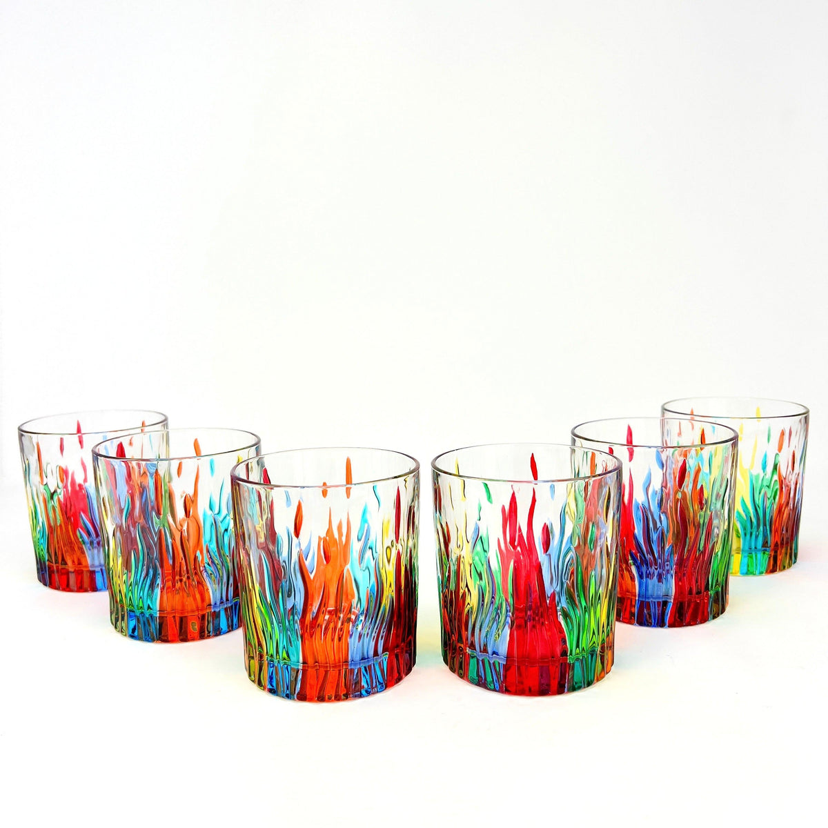 Fire Short Drink Glasses, Hand-painted Italian Crystal at MyItalianDecor