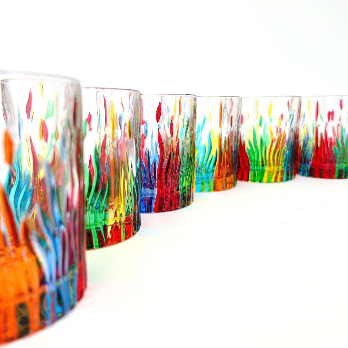 Fire Short Drink Glasses, Hand-painted Italian Crystal at MyItalianDecor