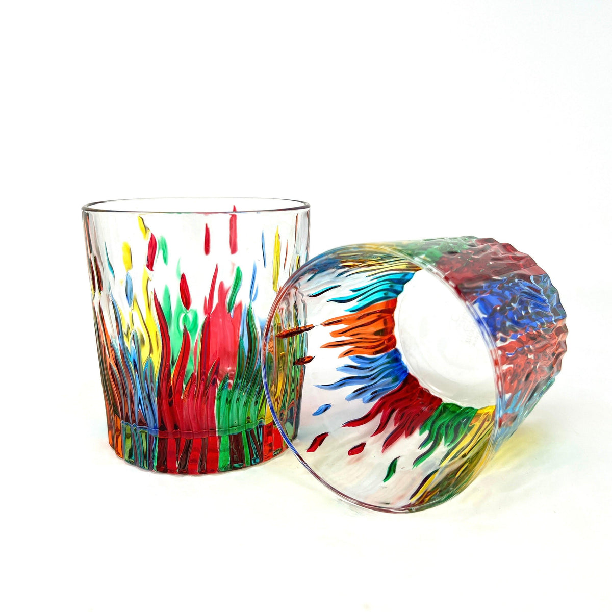 Fire Short Drink Glasses, Hand-painted Italian Crystal at MyItalianDecor