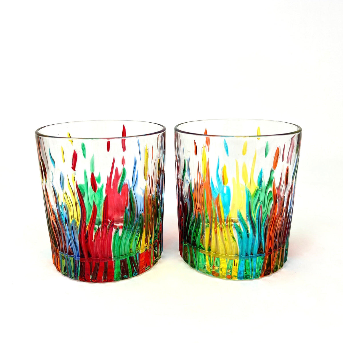 Fire Short Drink Glasses, Hand-painted Italian Crystal at MyItalianDecor