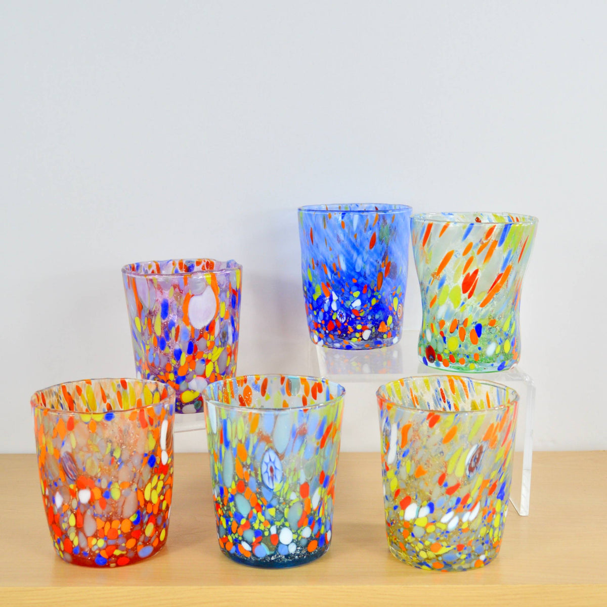 Franco Multi-Colored Glass Drinking Glasses, Set of 6, Made in Murano, Italy - My Italian Decor