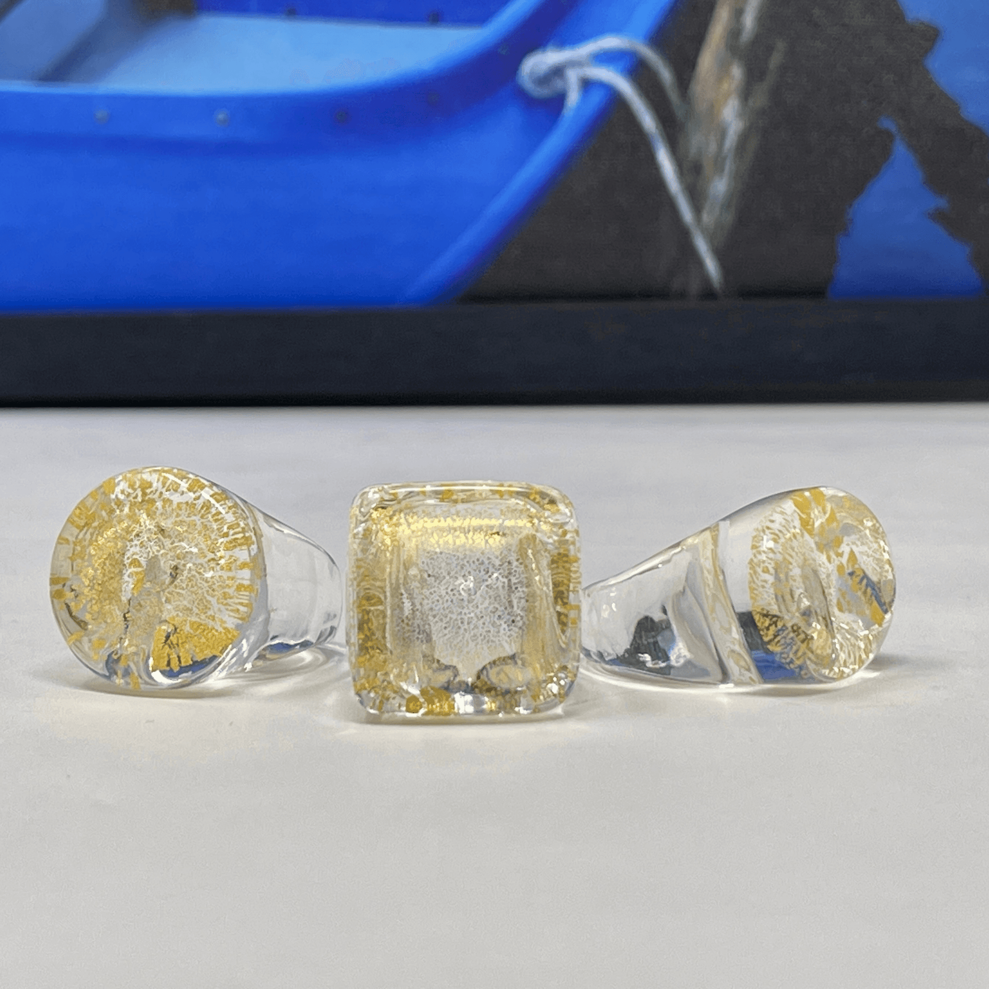 Murano Glass Statement Rings, 24 karat gold foil accent, Oval, Square or Round at MyItalianDecor