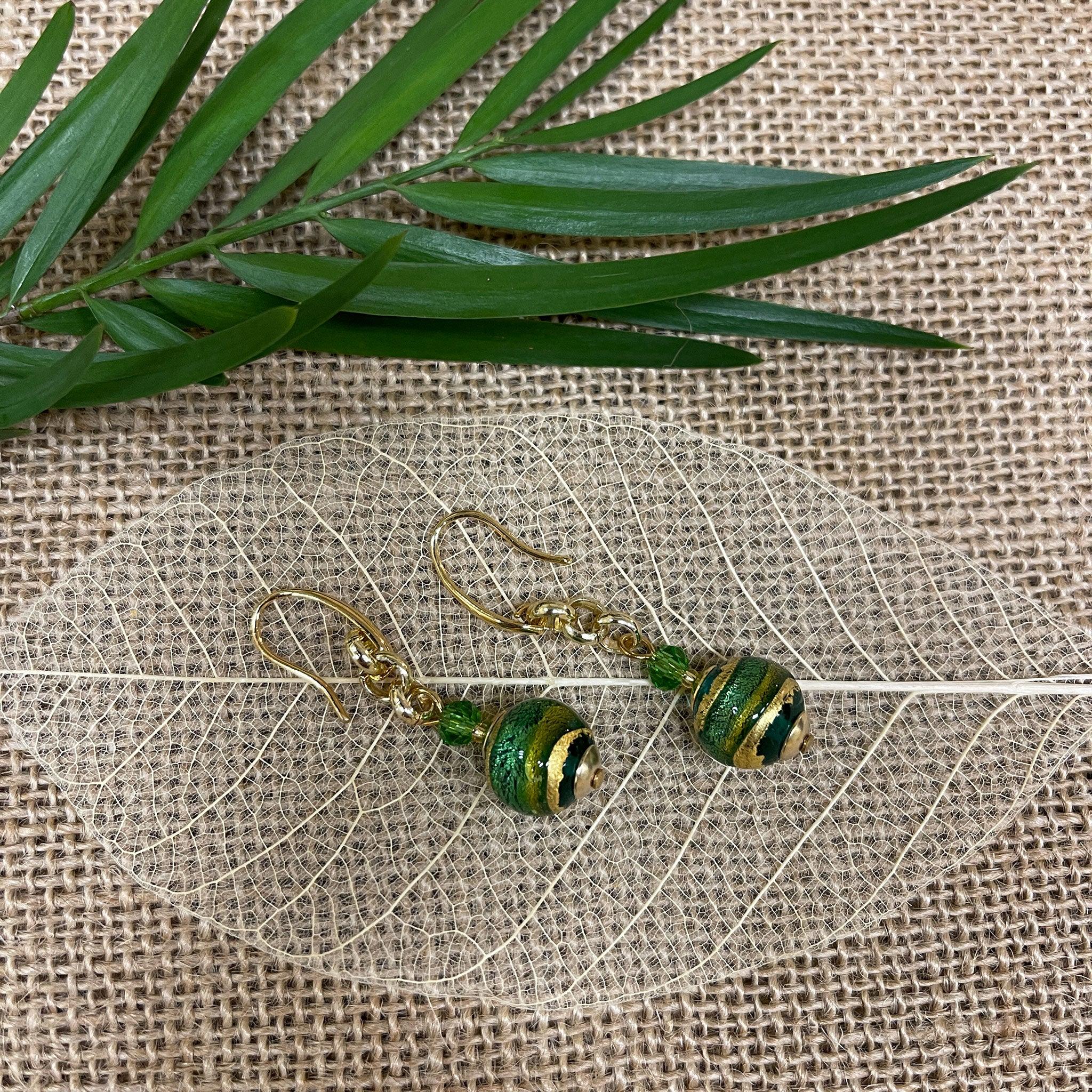 Emerald Green Antique Tone Long Earrings