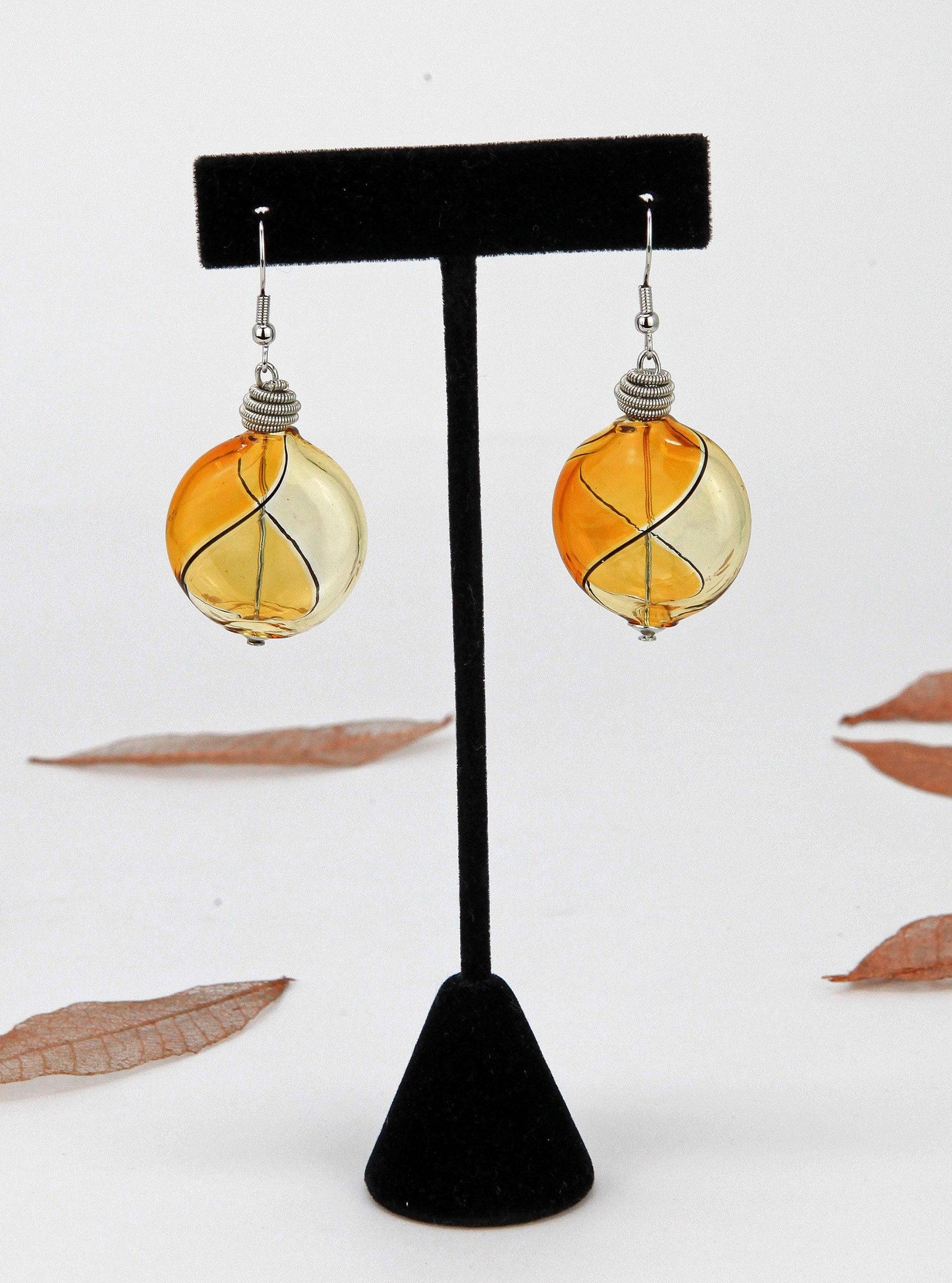White Murano glass penny bead earrings with filigrana design in assorted colors, handmade Italian jewelry by MyItalianDecor
