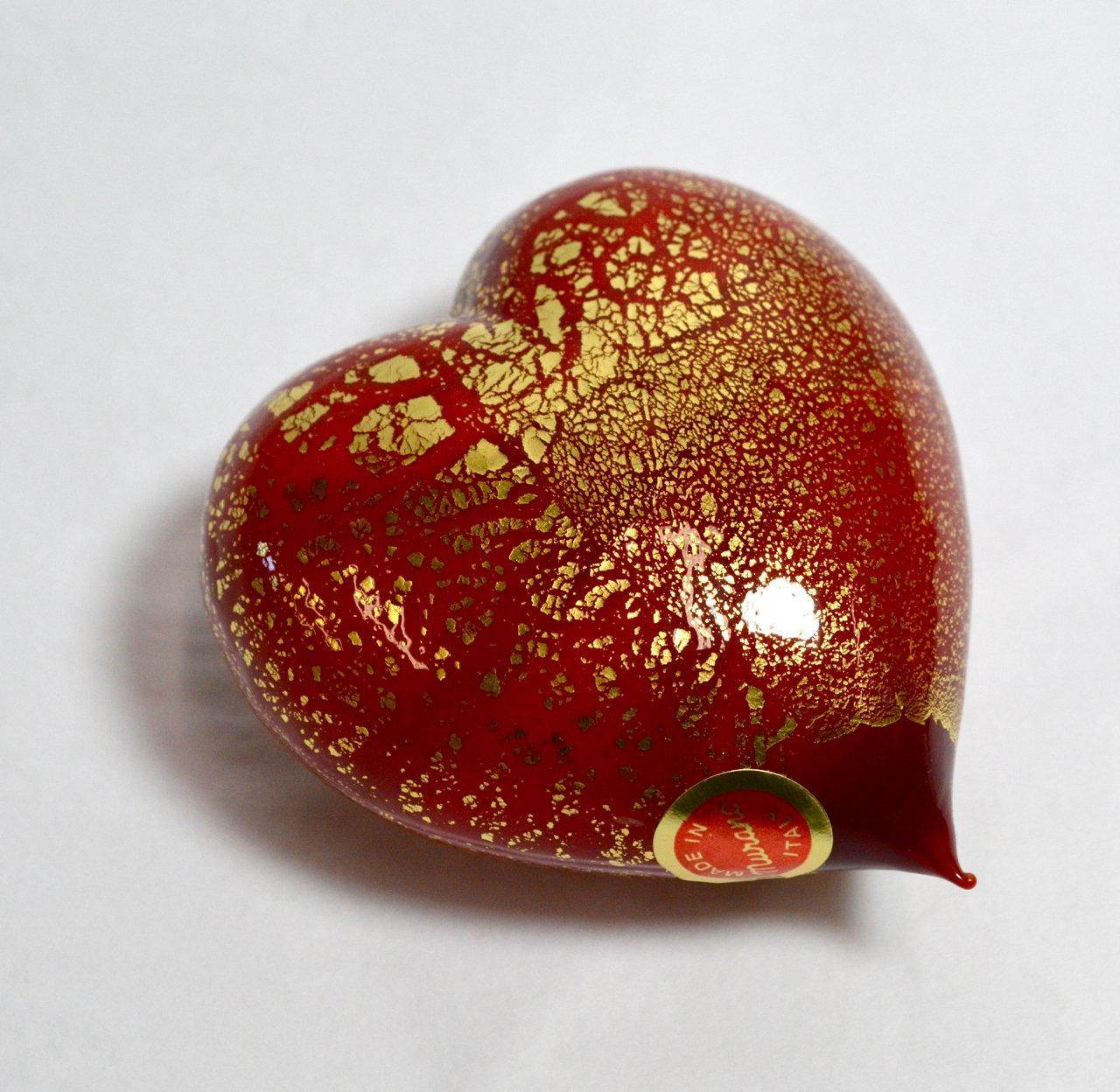 Red Murano glass heart figurine with 24-karat gold accents, handcrafted in Italy, by MyItalianDecor.