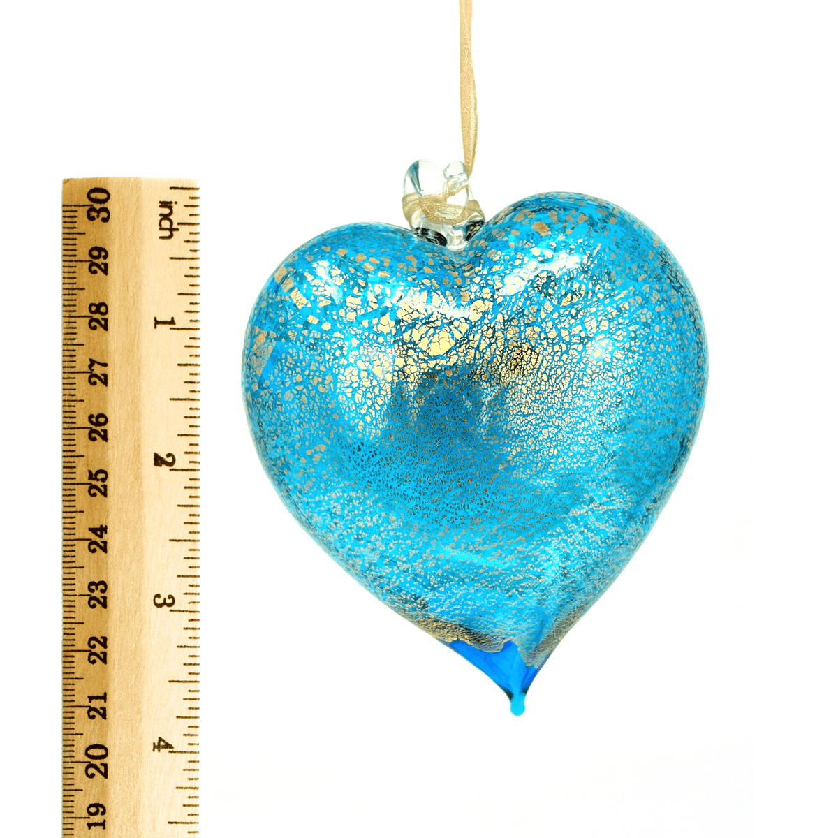 Murano Glass Blown Heart Hanging Ornaments, Large, 24 karat gold foil finish at MyItalianDecor