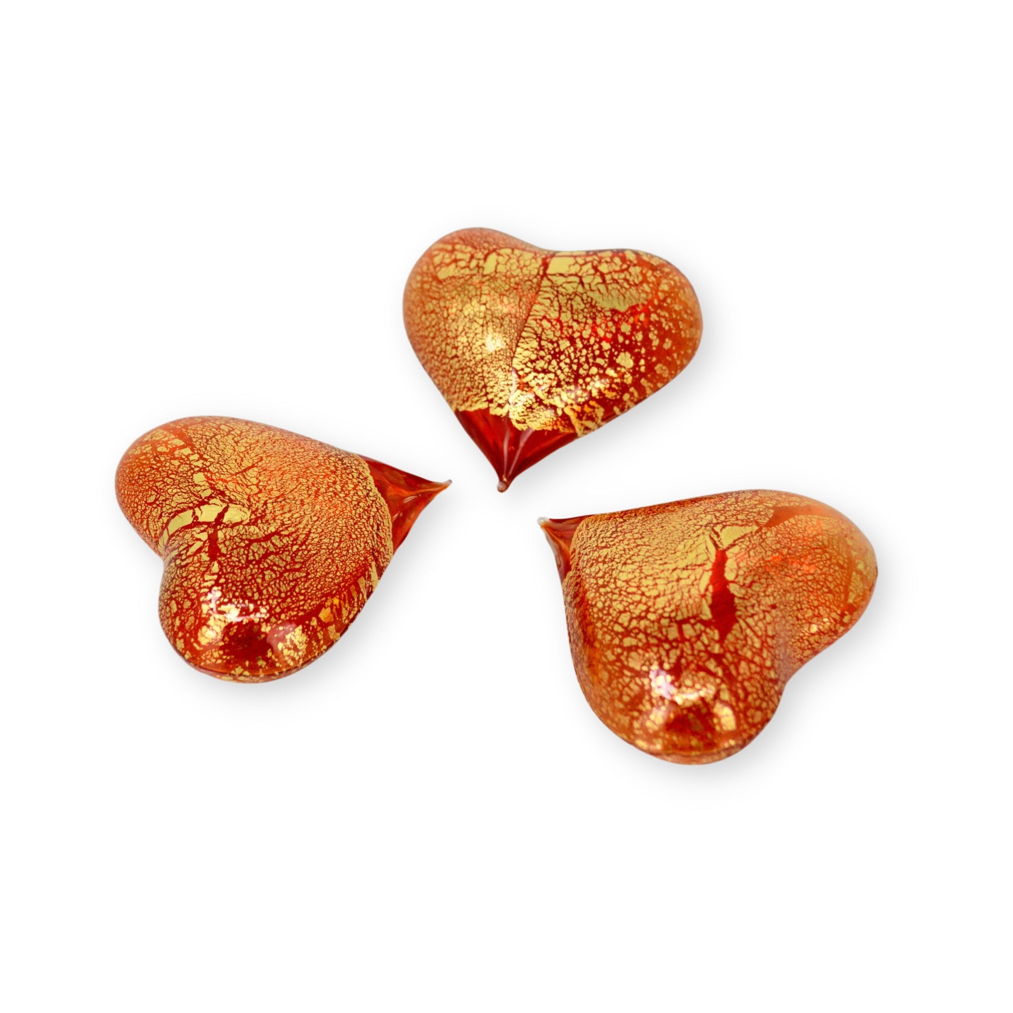 Set of three small Murano glass hearts in orange, crafted in Italy, decorative figurines by MyItalianDecor.