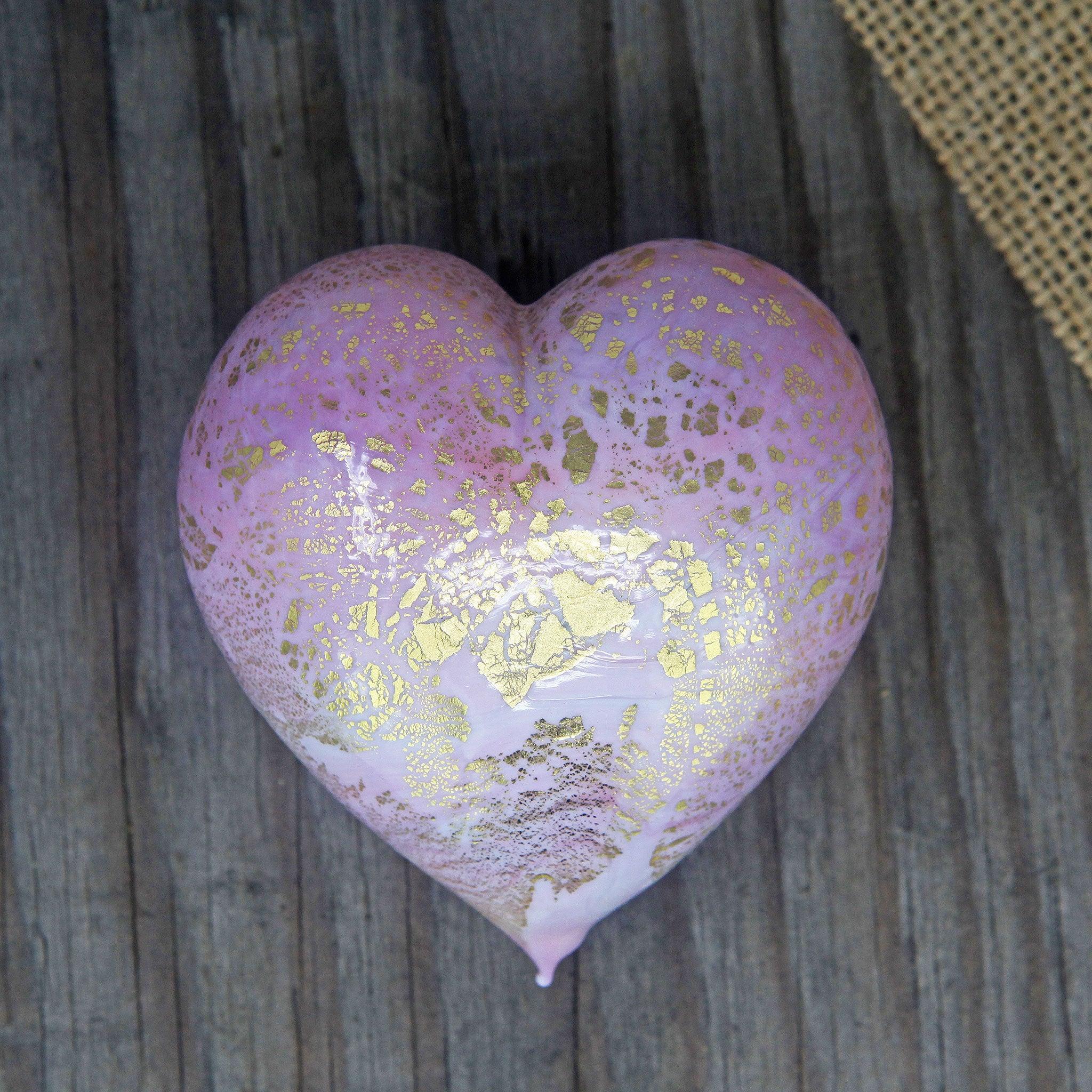 Pink Murano glass heart figurine with 24-karat gold accents, handcrafted in Italy, by MyItalianDecor.