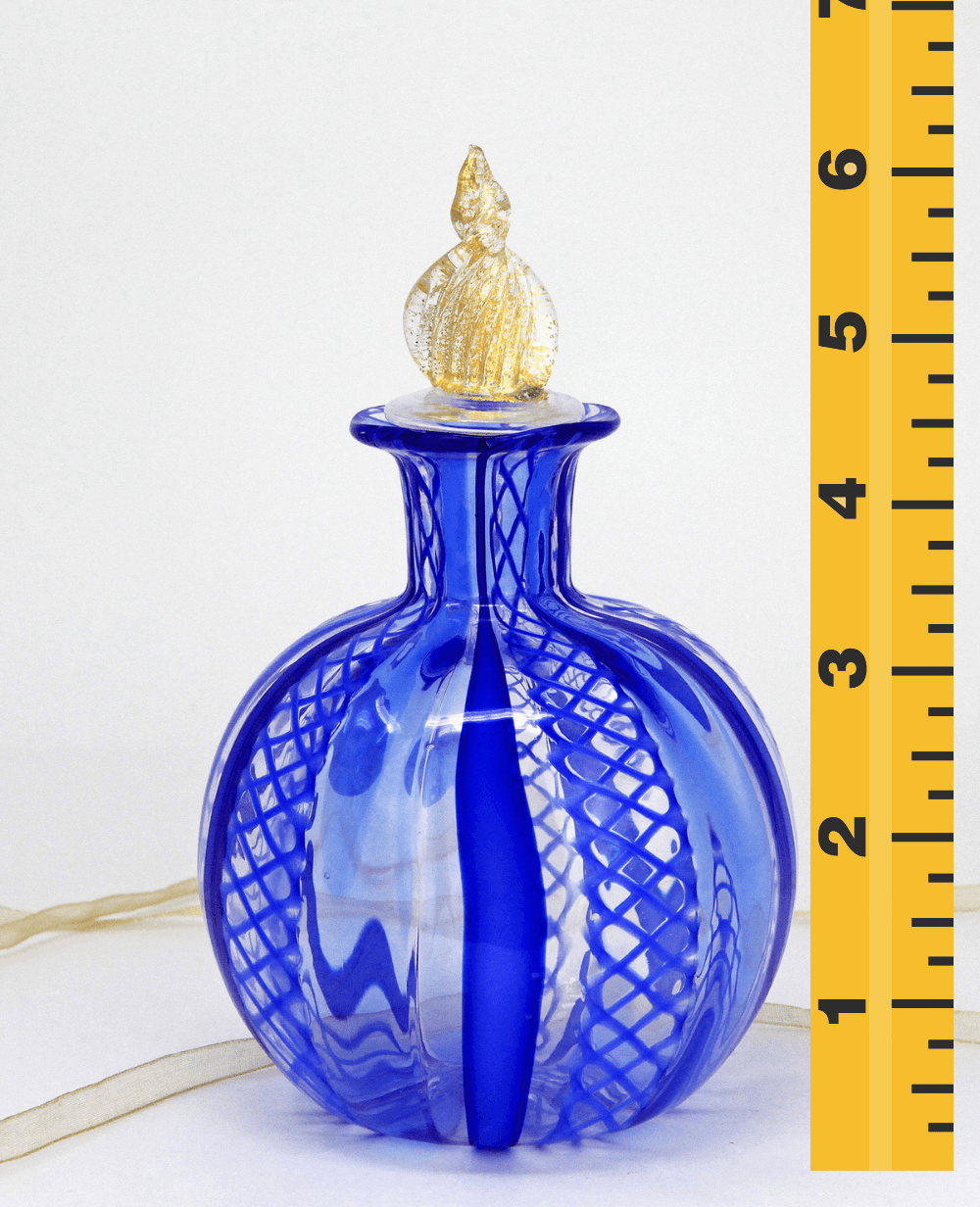 Murano Glass Hand Blown Perfume Bottle, Filigrana, Cobalt Blue, Large &amp; Small - MyItalianDecor