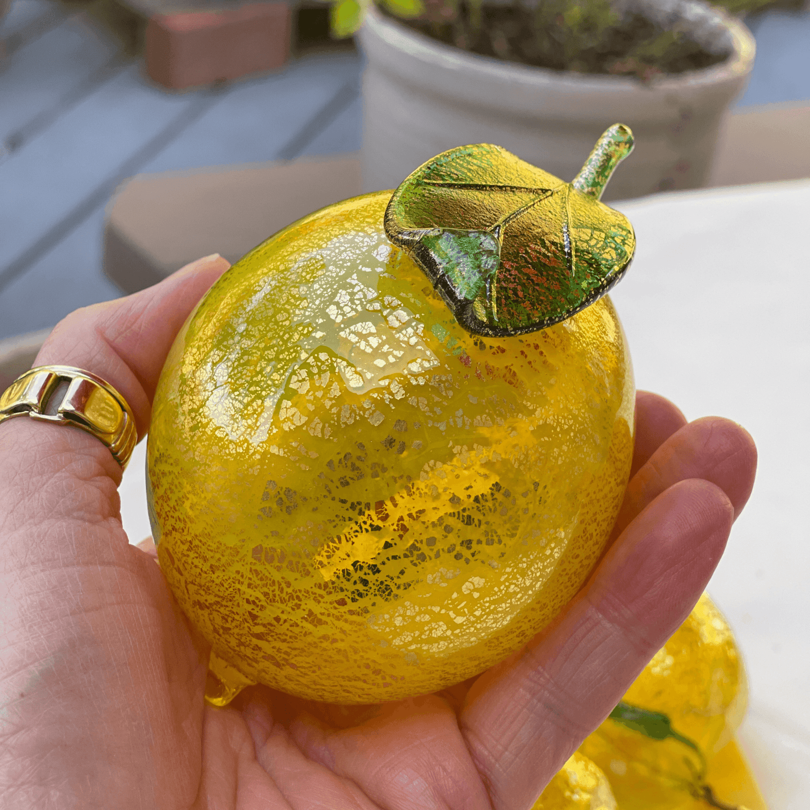 Life-size Murano glass lemon, blown Italian artificial fruit, detailed yellow citrus decorative piece from MyItalianDecor.