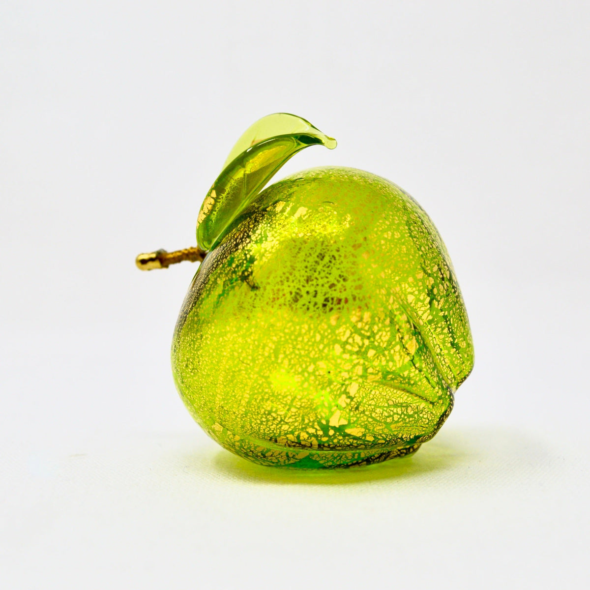 Murano Blown Glass Apple, Light Green with Gold Foil, Made in Italy - My Italian Decor