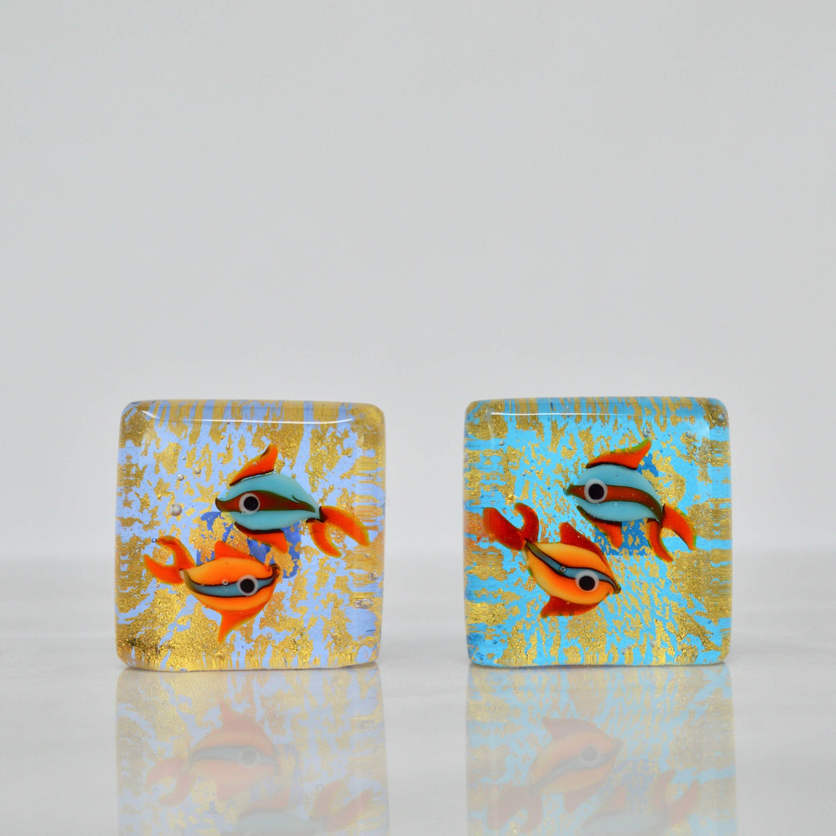 Murano Glass Medium Fish In Cube, 24K Gold, Hand Made in Italy - My Italian Decor