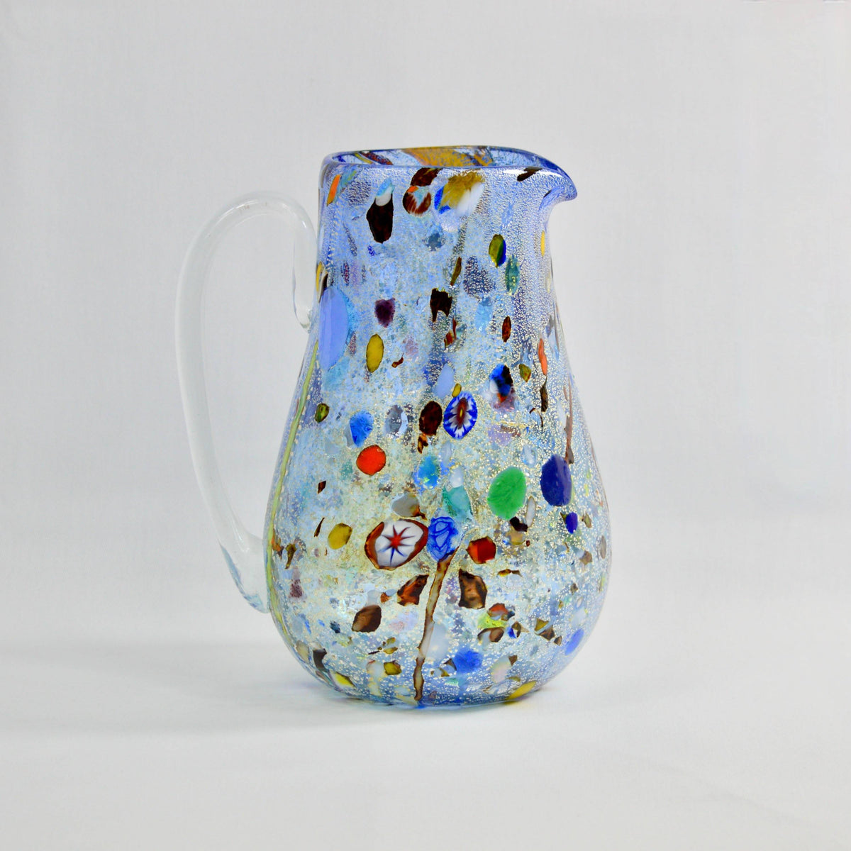 Alta Round Drink Pitcher in blue, Murano Glass with millefiori, Made in Italy - My Italian Decor