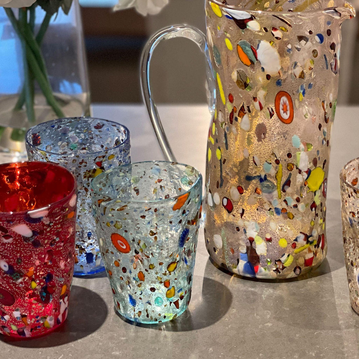 Millefiori Murano Glass Alto Drinking Glasses, Set of 6 at MyItalianDecor