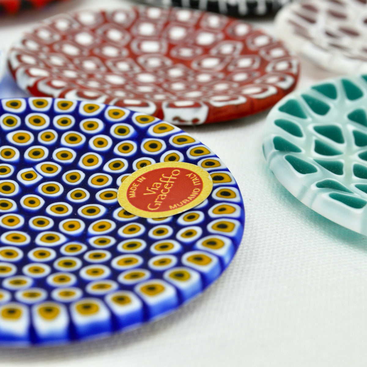 Murano Glass Millefiori 2.5&quot; Round Dishes, Assorted Colors, Crafted In Italy - My Italian Decor
