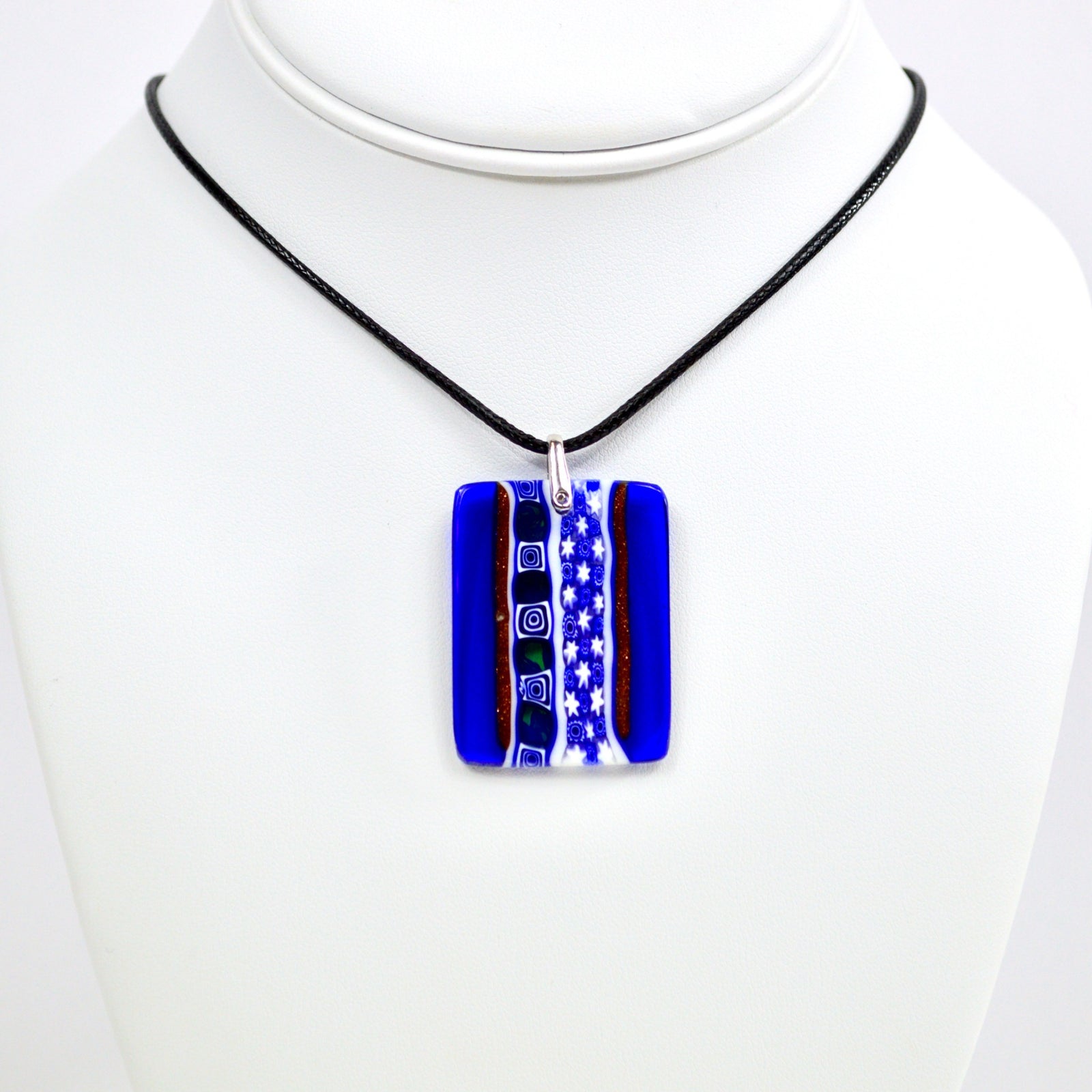 Murano Glass Millefiori Mosaic Rectangle Pendant, Cobalt, Made in Italy - My Italian Decor