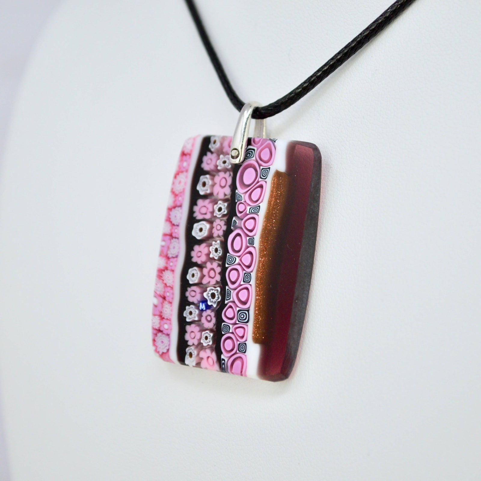 Murano Glass Millefiori Mosaic Rectangle Pendant, Pink, Made in Italy - My Italian Decor
